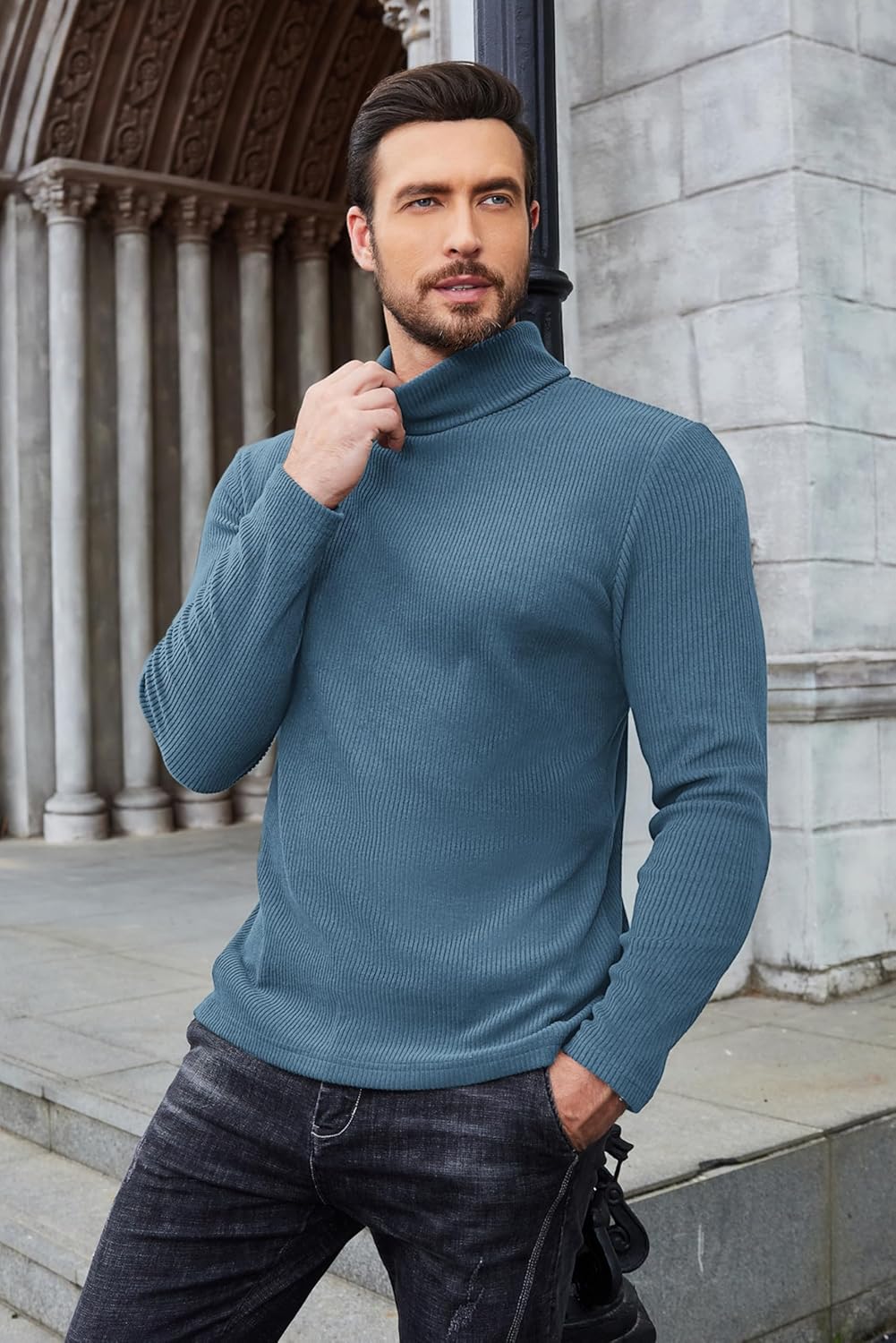 COOFANDY Men's Ribbed Turtleneck Sweater Casual Basic Long Sleeve Knitted Pullover Sweater - Image 3