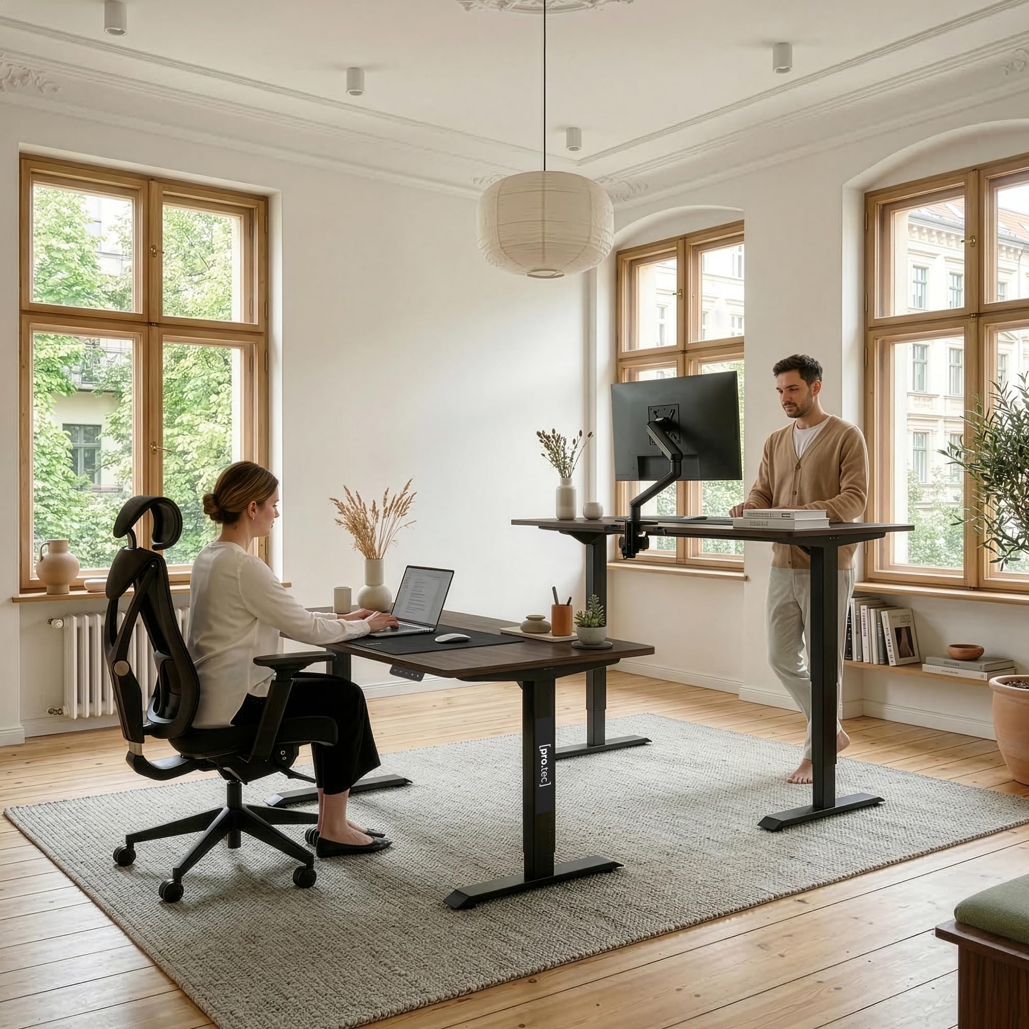 pro.tec Escritorio Stryn Rectangular Regulable en Altura 72-117 cm con Clips y 2 Salidas de Cables Eléctrico 2 Opciones (Sentado y de Pie) Alfombrilla de Ratón XXL 120 x 60 cm Aglomerado/Acero - Nogal