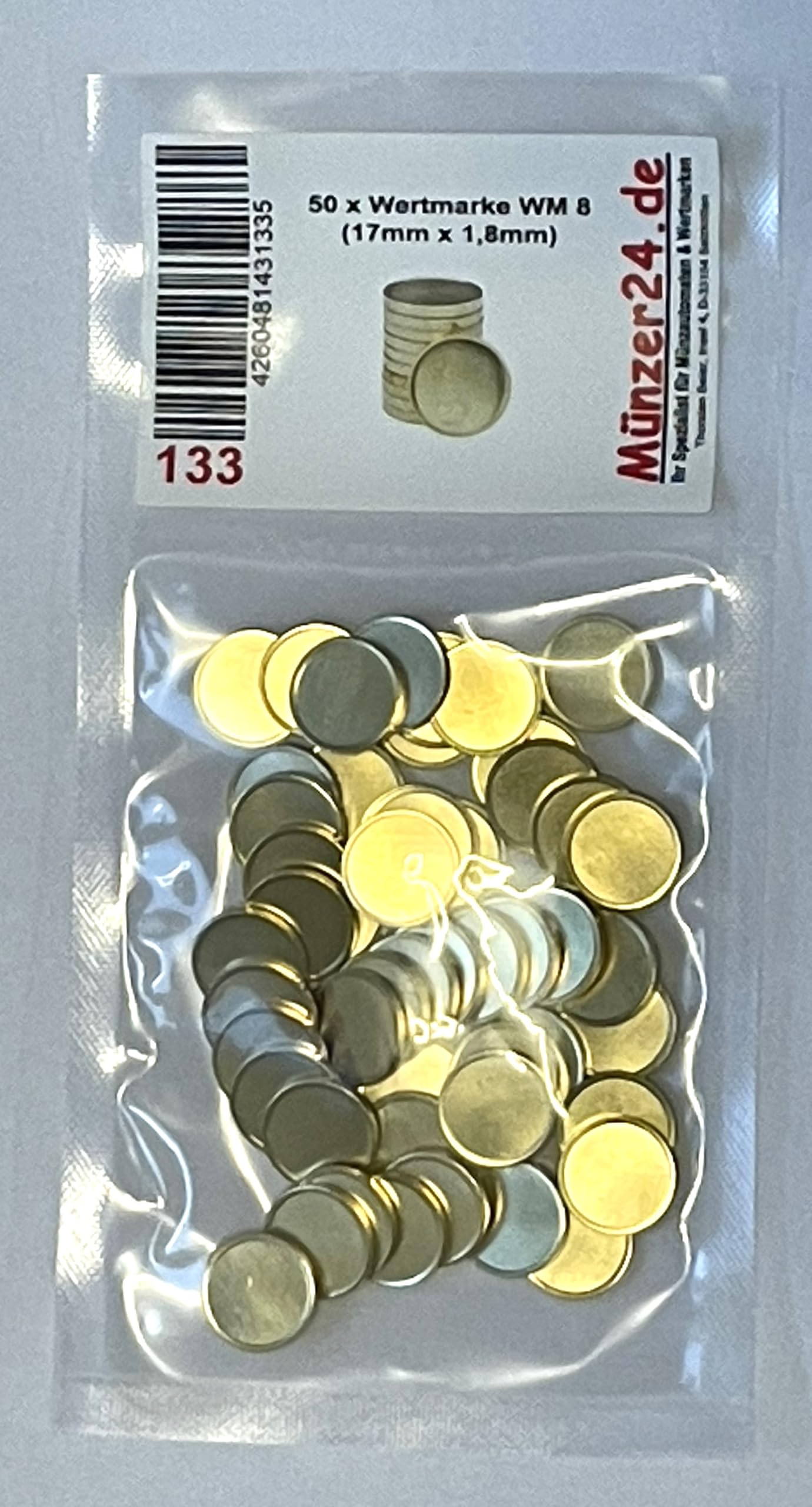Wertmarke WM8, Waschmarke kompatibel mit Miele 11729, Messing Jeton, Beier Token, 50 Stück (WM 8 (17mm x 1,8mm))
