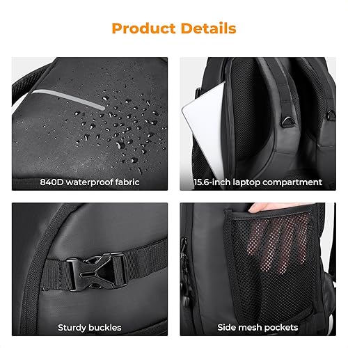 Miniatura 6 de K&F Concept Mochila para cámara, bolsa de cámara de gran capacidad de 25 litros para fotógrafos con cubierta impermeable y compartimento para laptop