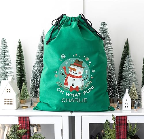 Miniatura 3 de Qualtry Bolsa de Navidad personalizada de Papá Noel para regalos infantiles (diseño de muñeco de nieve), saco gigante de algodón con cordón, bolsa
