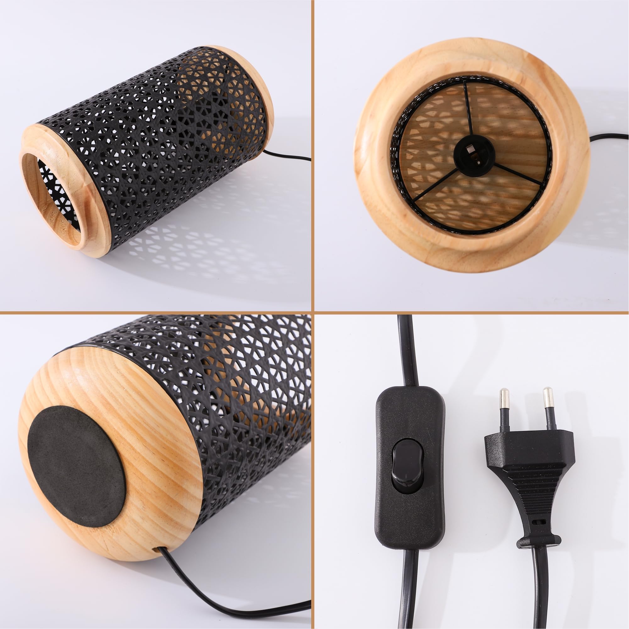 Kuber Industries Aesthetic & Modern Bedroom Lamp for Side Table | Office & Desk Table Lamp for Living Room and Home Decor with Iron Frame & Wooden Base | House Warming Gifts | Black-23T47 3