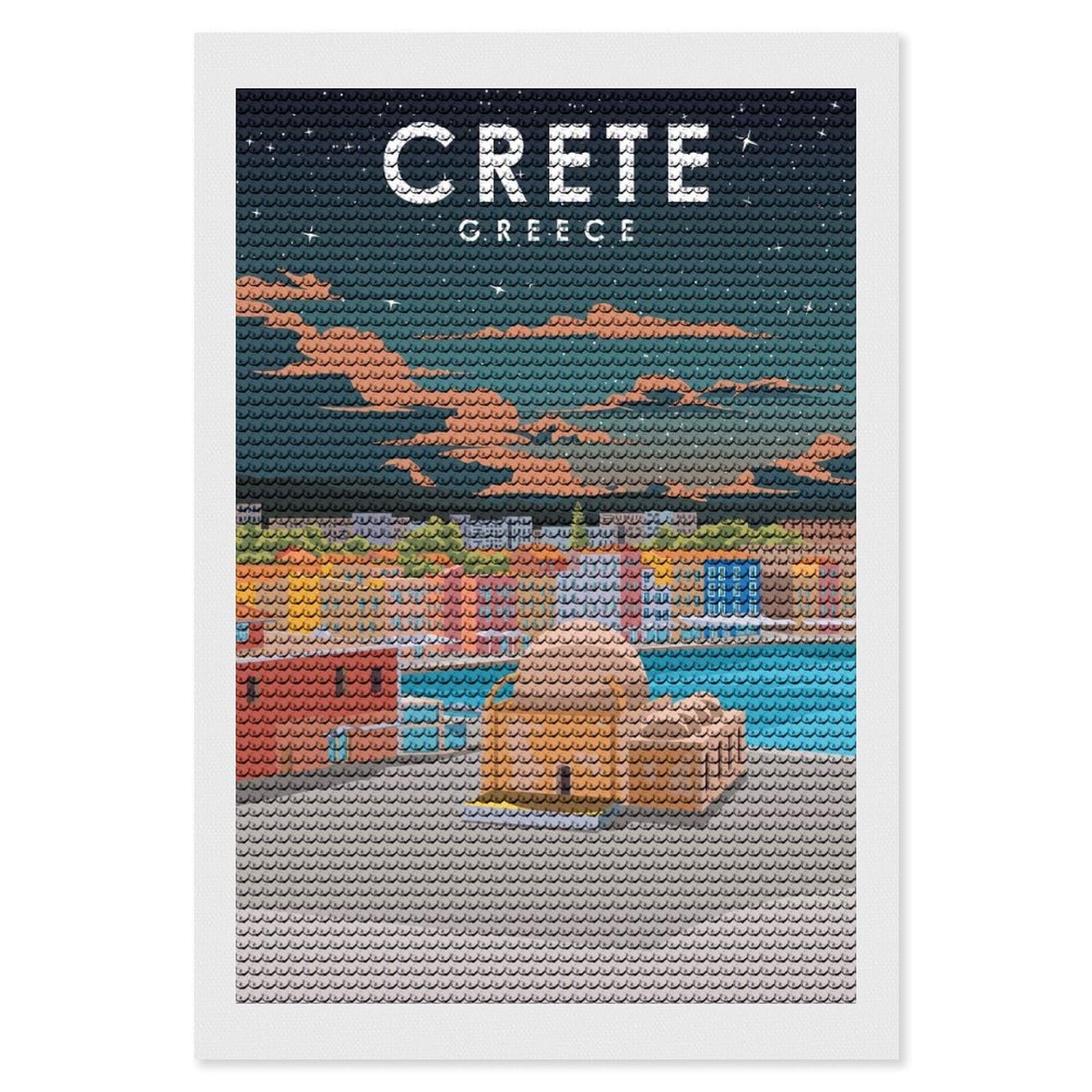 Junmoney Crete Greece Travel Art Diamond Art Kit 8"x12", Modern Decor, for Adults, Printed Canvas, Holiday Gift Idea, Fun Craft Experience