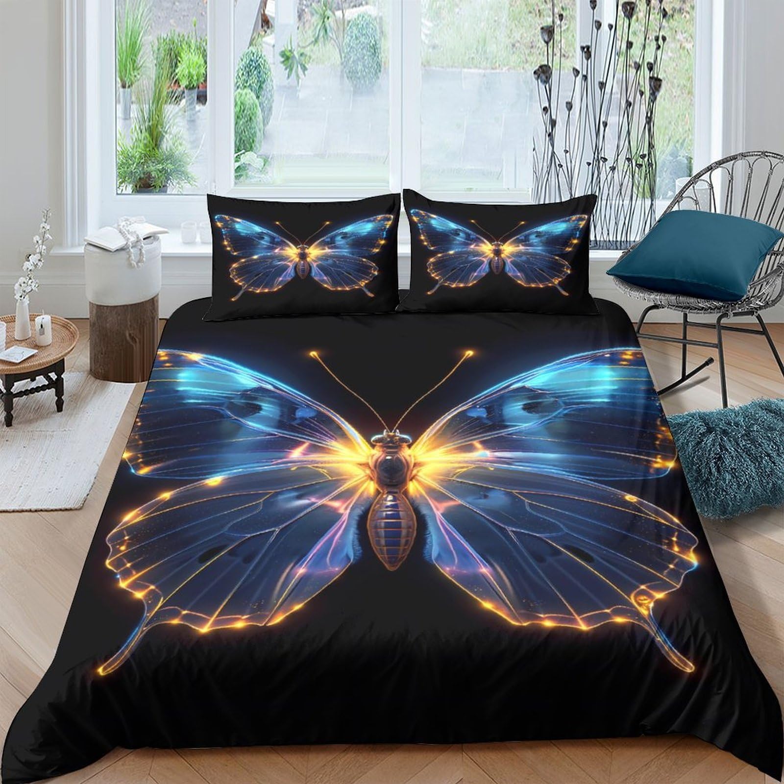 Ctjqhvkz Style-4 3D Printed Blue Butterfly Fitted Sheet Microfiber Soft Non Slip Artistic Bed Cover For Bedroom Guest Room Machine Washable Single（135X200cm）