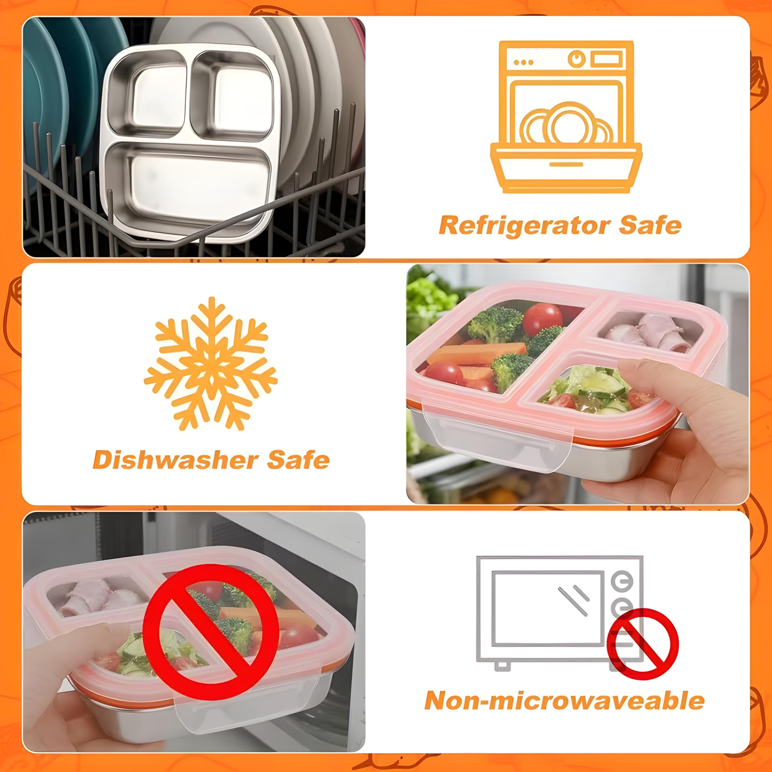 Stainless Steel 3 Compartment Lunch Box - Leakproof & Dishwasher Safe -5 Stainless Steel 3 Compartment Lunch Box - Leakproof & Dishwasher Safe -5