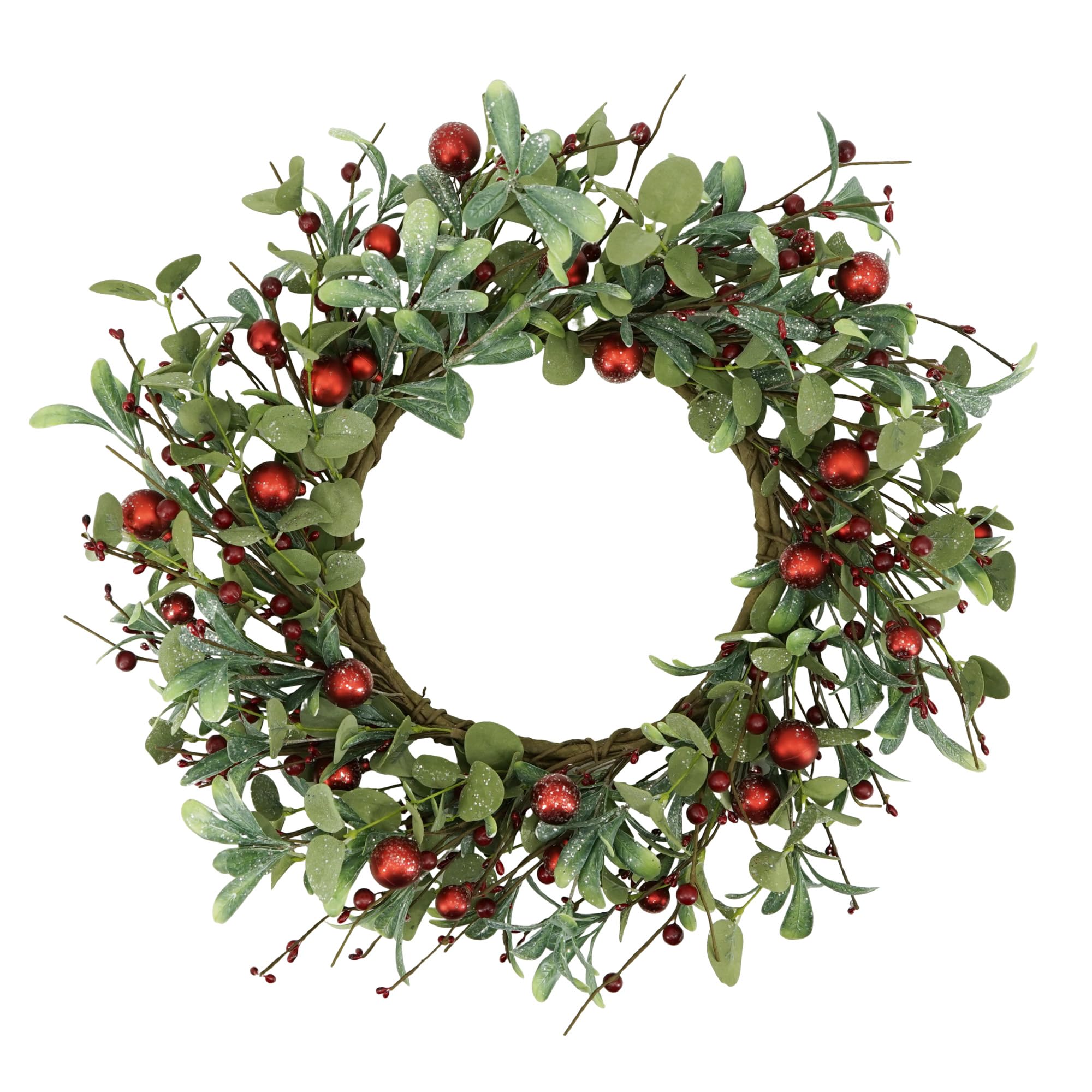 YNYLCHMX 20 Inch Christmas Wreath for Front Door, Artificial Door Wreath with Welcome Sign Eucalyptus Leaves Red Berry, Winter Xmas Wreath for Window Wall Fireplace Farmhouse Holiday Party Decoration