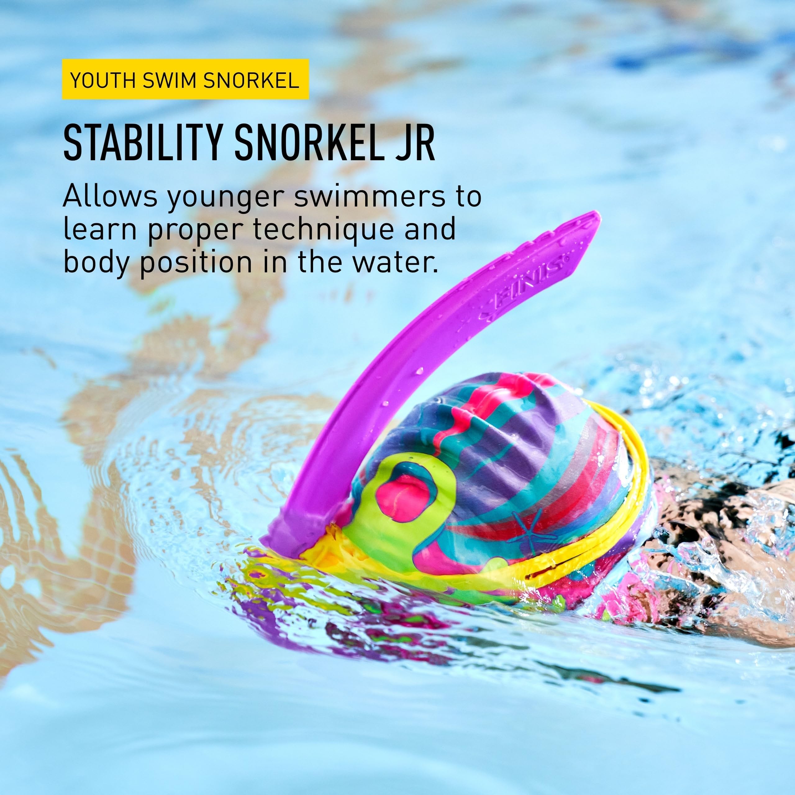 FINIS Stability Snorkel Jr, for Ages 6-10, Swim Training Snorkel with Head Strap, Shorter Tube & Small Mouthpiece - Image 2