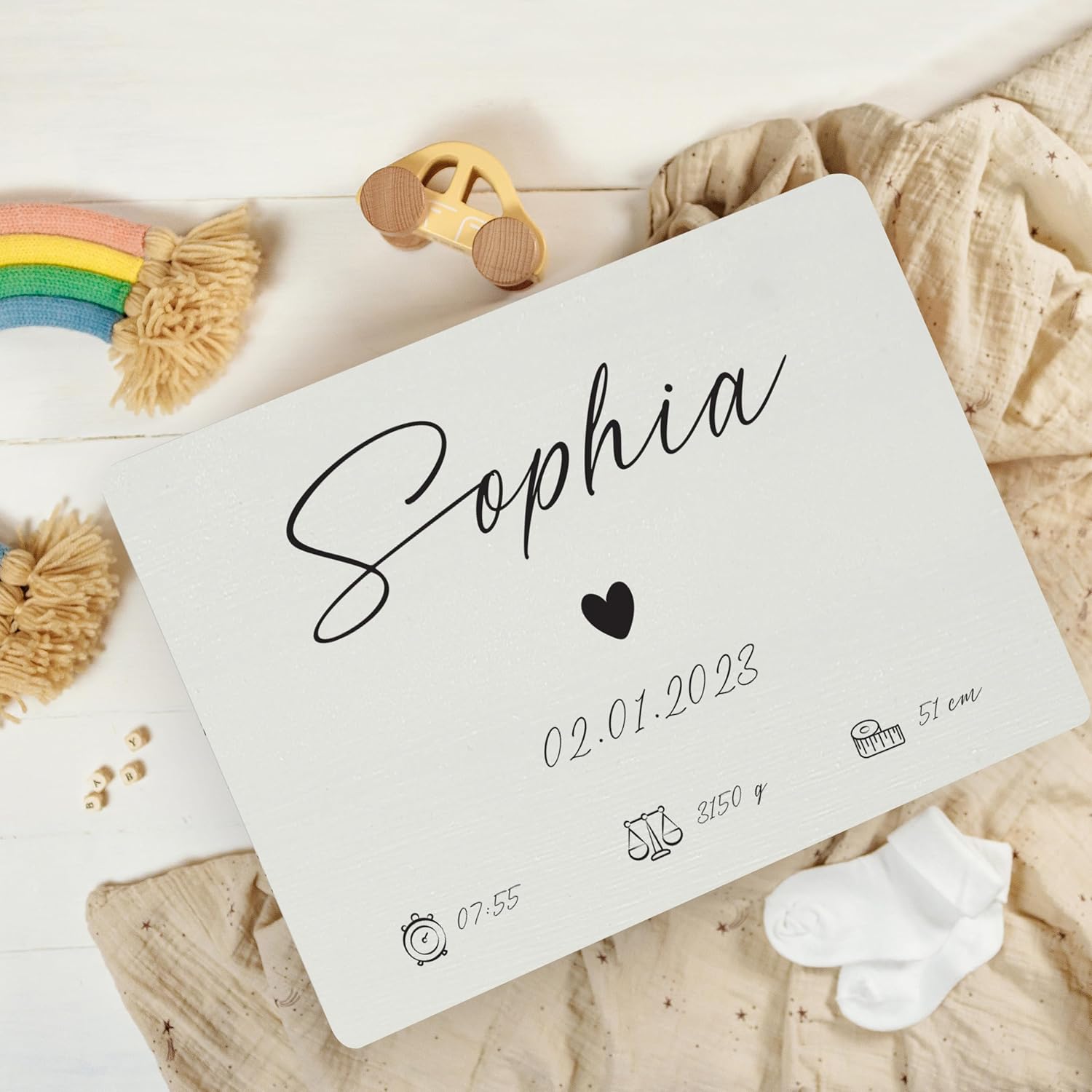 Personalized Baby Memory Box - Heart | Custom Keepsake Boxes | Unique Gift for Newborn Boy or Girl | Customized Wooden Storage Box with Hinged Lid | UV Print