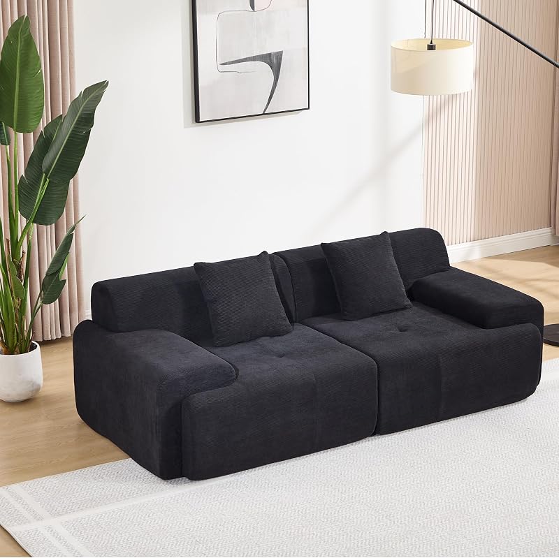 HOMYKA 86" Loveseat Modular Sectional Sofa, Oversized 2-Seater Full Foam Boneless Cloud Couch with Wide Armrest, Corduroy Upholstery Small Couches for Living Room, No Assembly, Black image 3