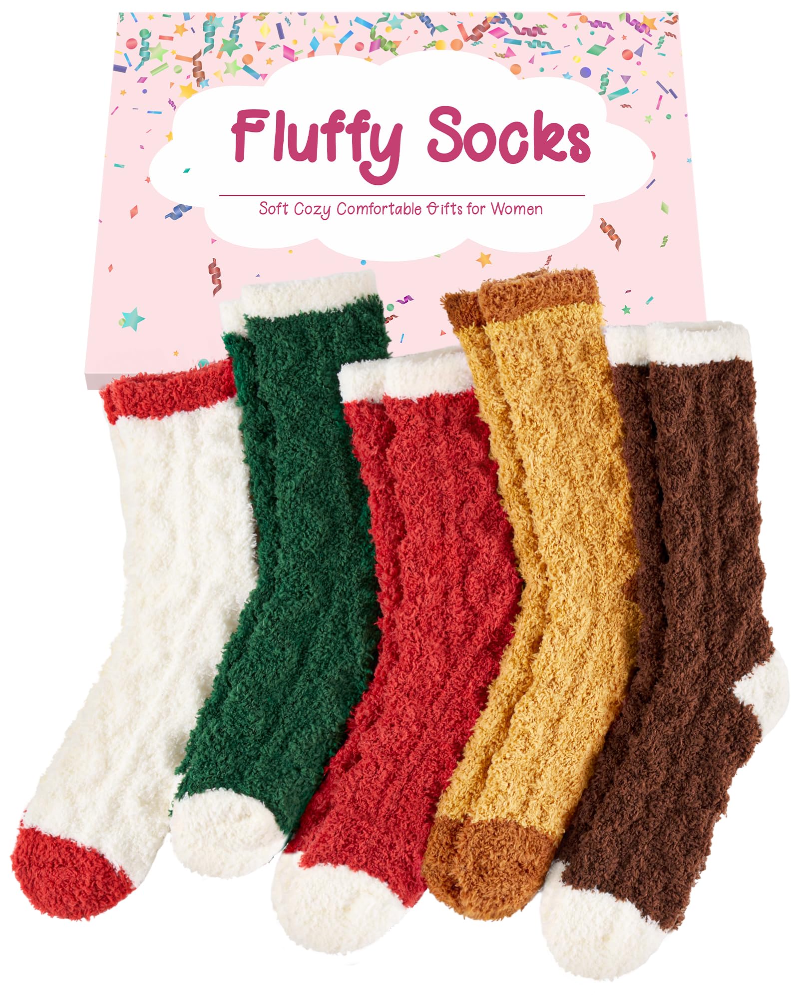 SukModen Kuschelsocken Damen, Warme Flauschige Bettsocken Weihnachtssocken | Weiche Thermosocken, Dicke Wintersocken Haussocken zum Schlafen und Entspannen, Weihnachtsgeschenke für Frauen, 5 Paar