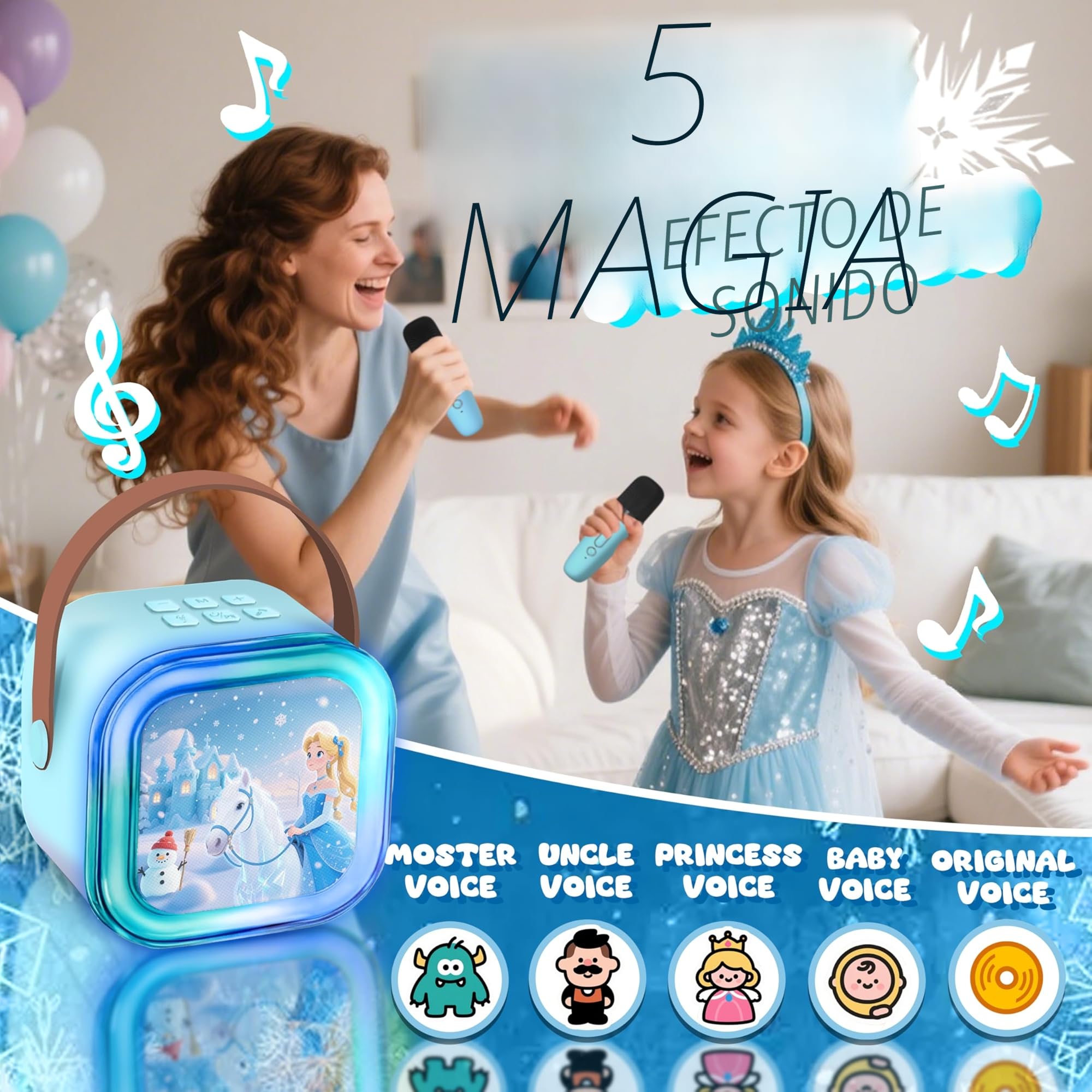 Karaoke Infantil,Frozen Juguete Microfono para Niñas,Karaoke 2 Microfonos Inalambricos,ldee Giochi Regalo para Niñas 3 4 5 6 7 8 9 Años