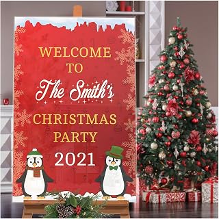 SPEEDYORDERS - Winter Snow Christmas Party Sign Snow Penguin Theme with Snowflakes Design Xmas Welcome Sign Christmas Holiday Party Handmade Party Supply Poster Print, Size 24x18, 36x24 and 48x36