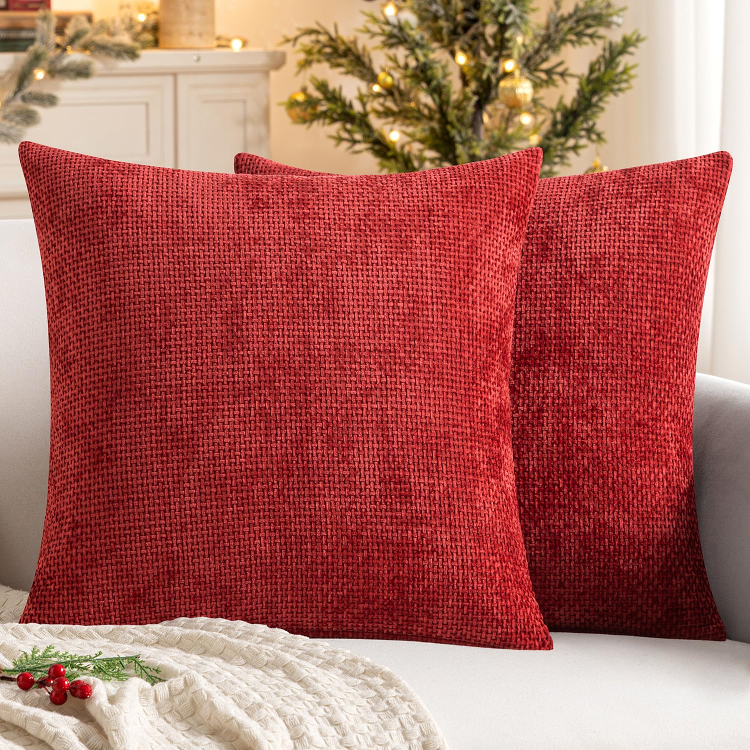 MIULEE Decorative Couch Throw Pillow Covers 18x18 Inch Christmas Red 2 Pack