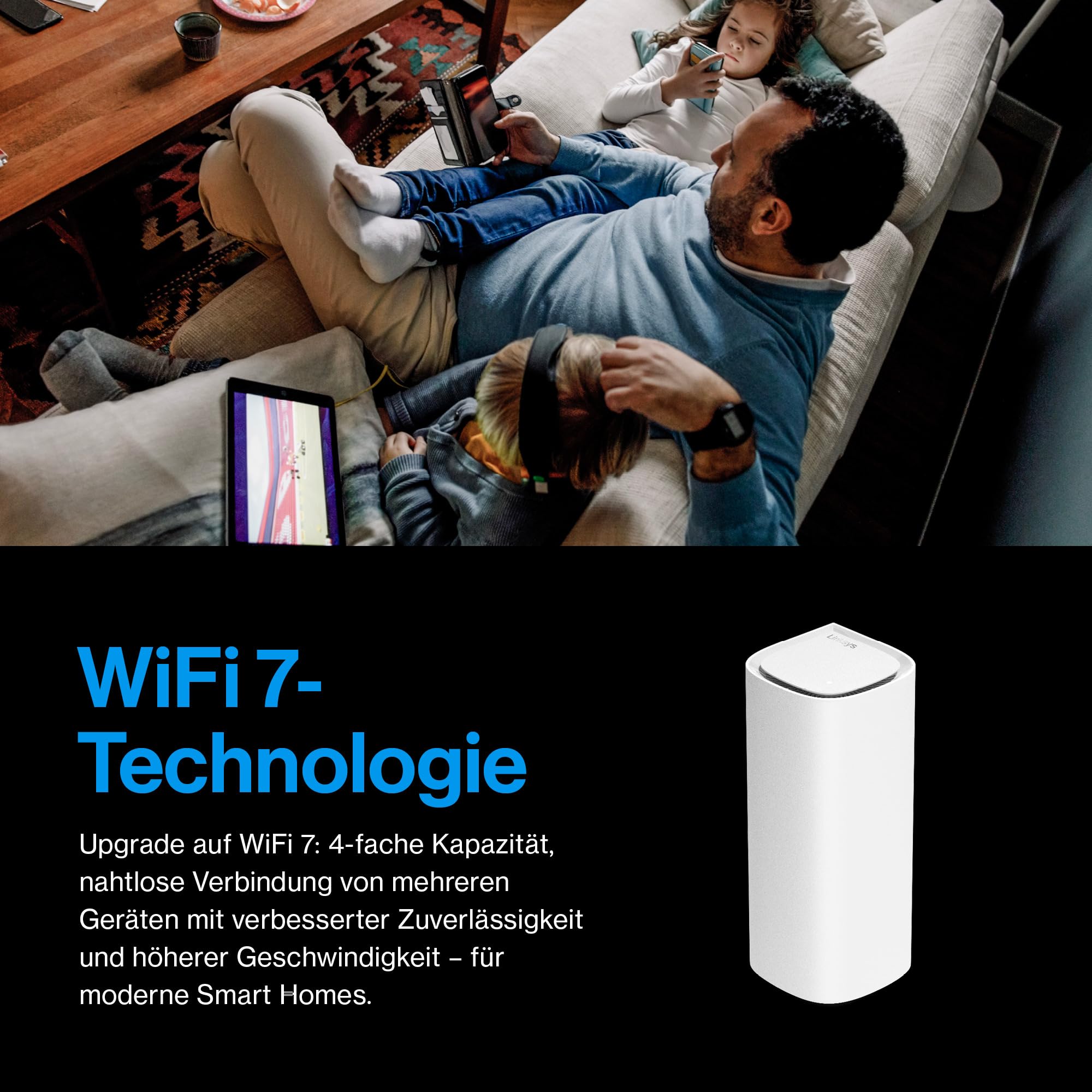 Linksys Velop Pro 7 10G LN1401 – Tri-Band Mesh-System mit 1x 10- Gigabit-Internet-/WAN-Port und 4X 2,5-Gigabit-LAN-Ports, Abdeckung für bis zu 279 m² und 200+ Geräte