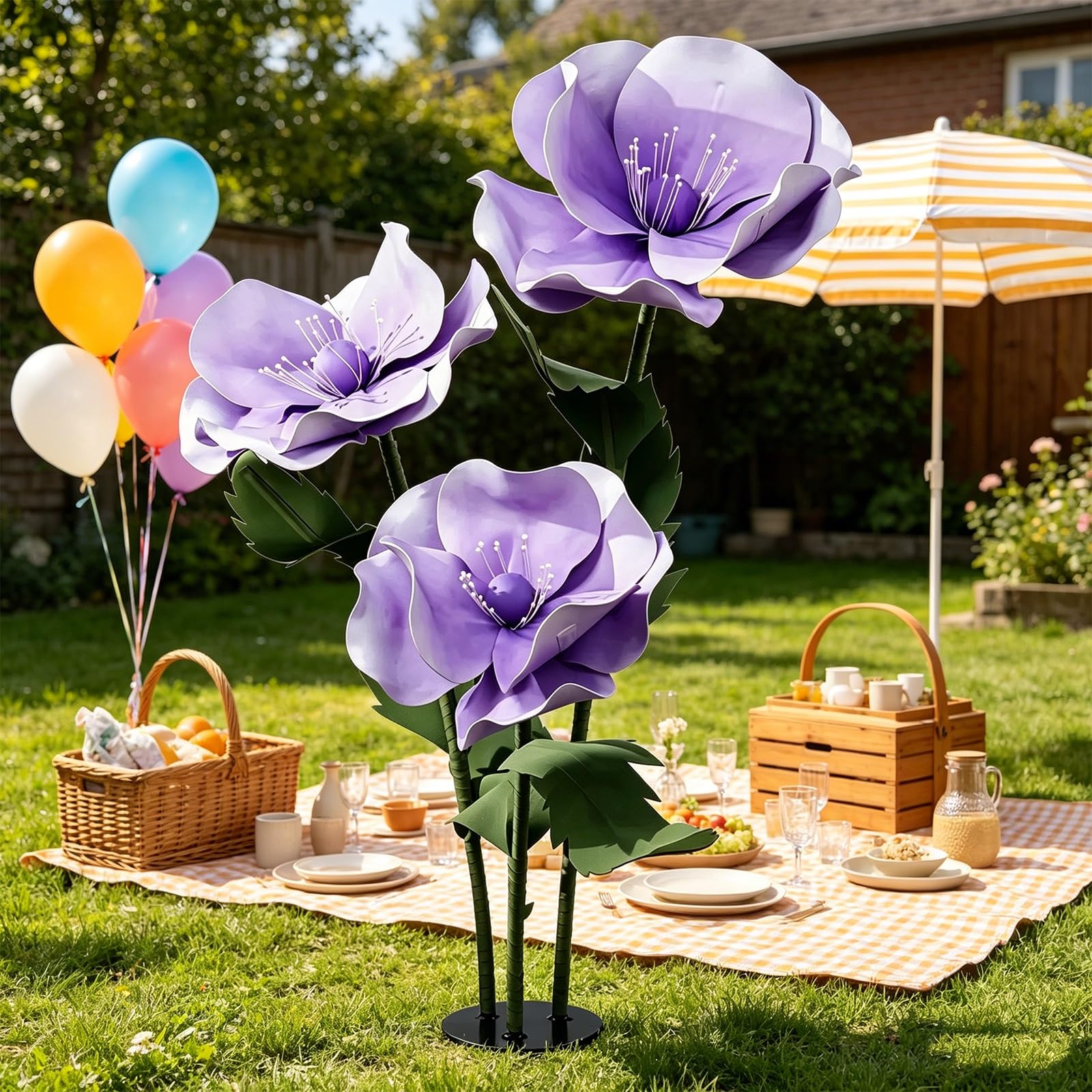 1,6M Riesige Künstliche Blumen zur Dekoration, Großes Eva Mohnblumen Set, Wasserdicht, Metallständer, Biegbare Stiele, für Hochzeiten, Gartenparty, Schaufenster, Fotohintergrund(Pink)