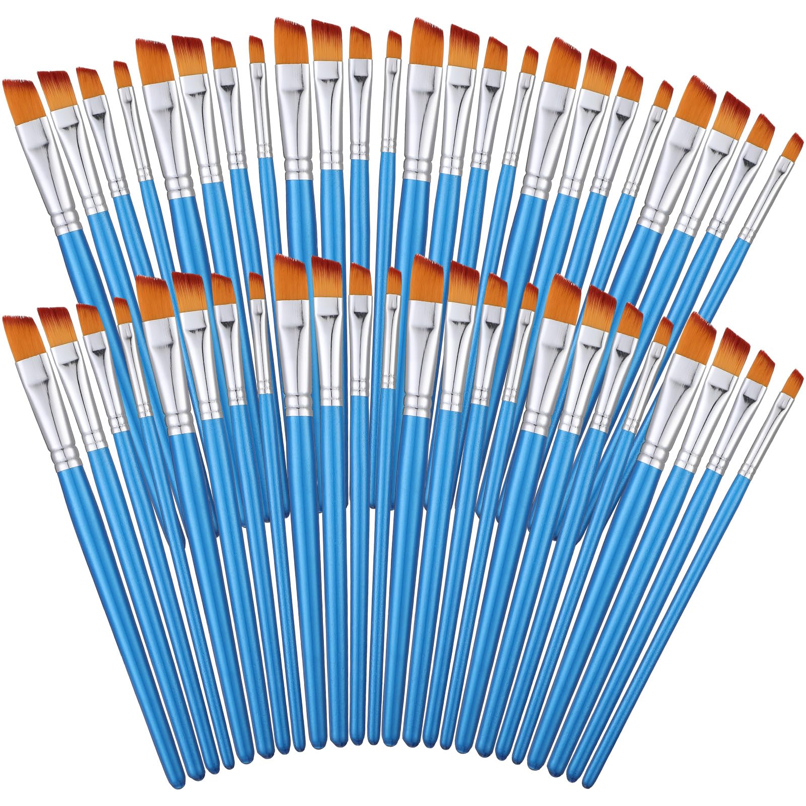 Sherr 48 Pcs Paint Brush Set Bulk Acrylic Brush Wood Paint for Detail Art Crafts Kids Artist Adult Watercolor Oil Face Body(0.28, 0.35, 0.43, 0.59 Inch,Angle Style)
