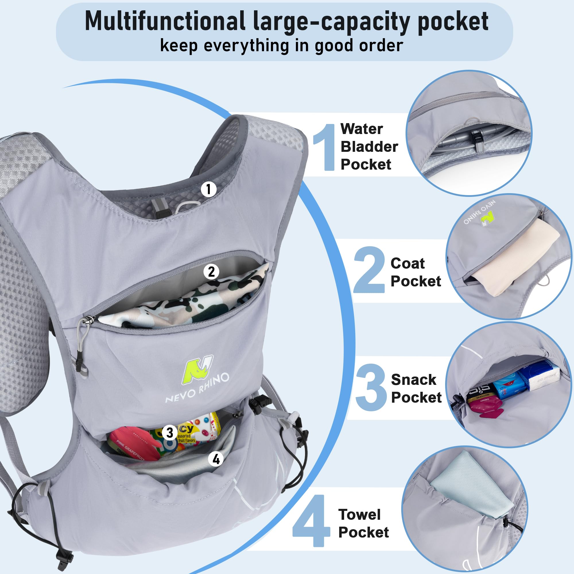 Laufweste mit Wasserblase 1,5 Liter, kleine Trinkwasserweste, leichter Trinkrucksack mit mehreren Taschen, 11x - für Wandern, Rennstrecke, Marathon für Damen und Herren