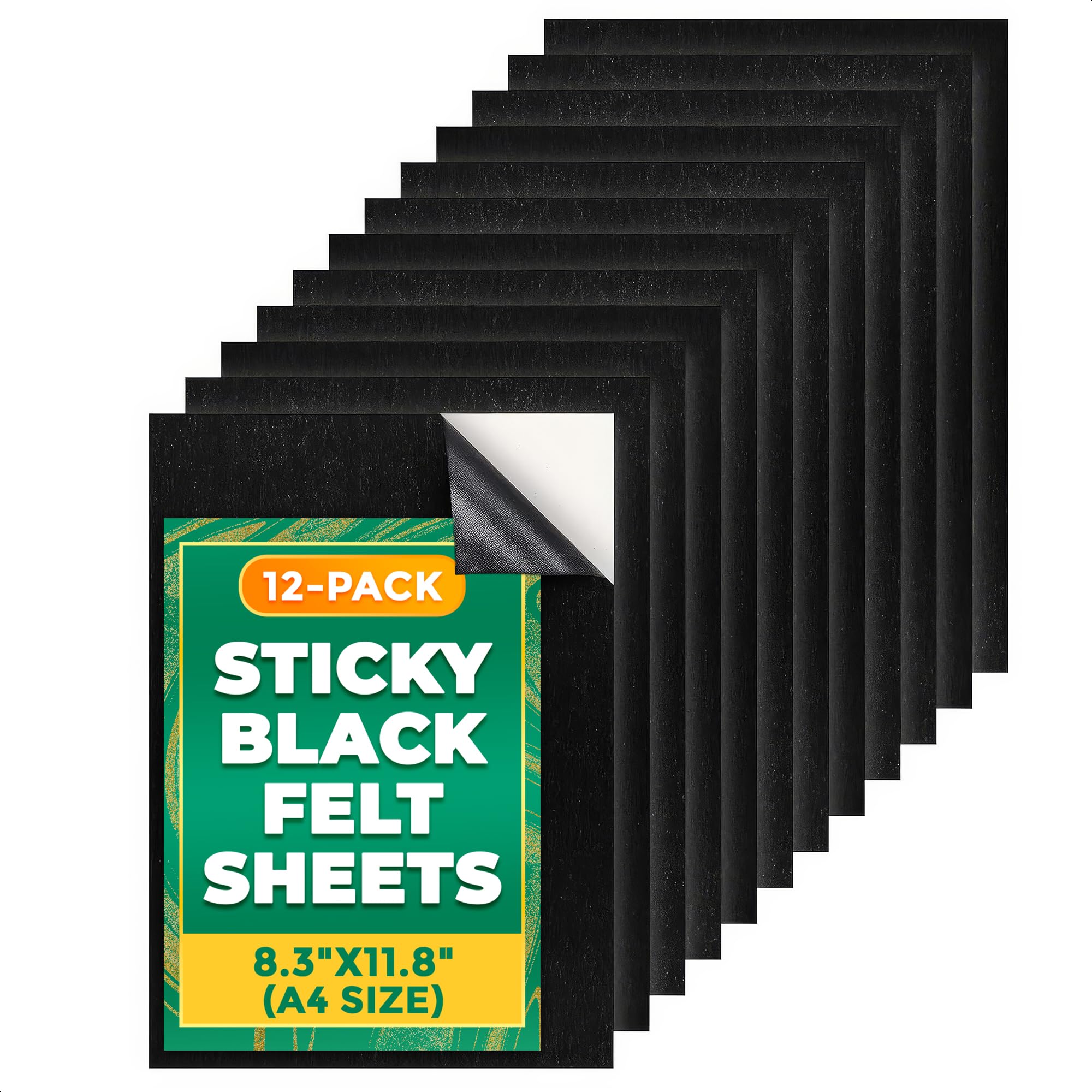 12 Pcs Black Felt Sheets for Crafts - 8.3"x11.8" (A4 Size) Strong Adhesive Black Felt Fabric for Crafts Decorations & DIY Projects - Water-Resistant and Self Adhesive Fabric Sheet That Leaves No Trace