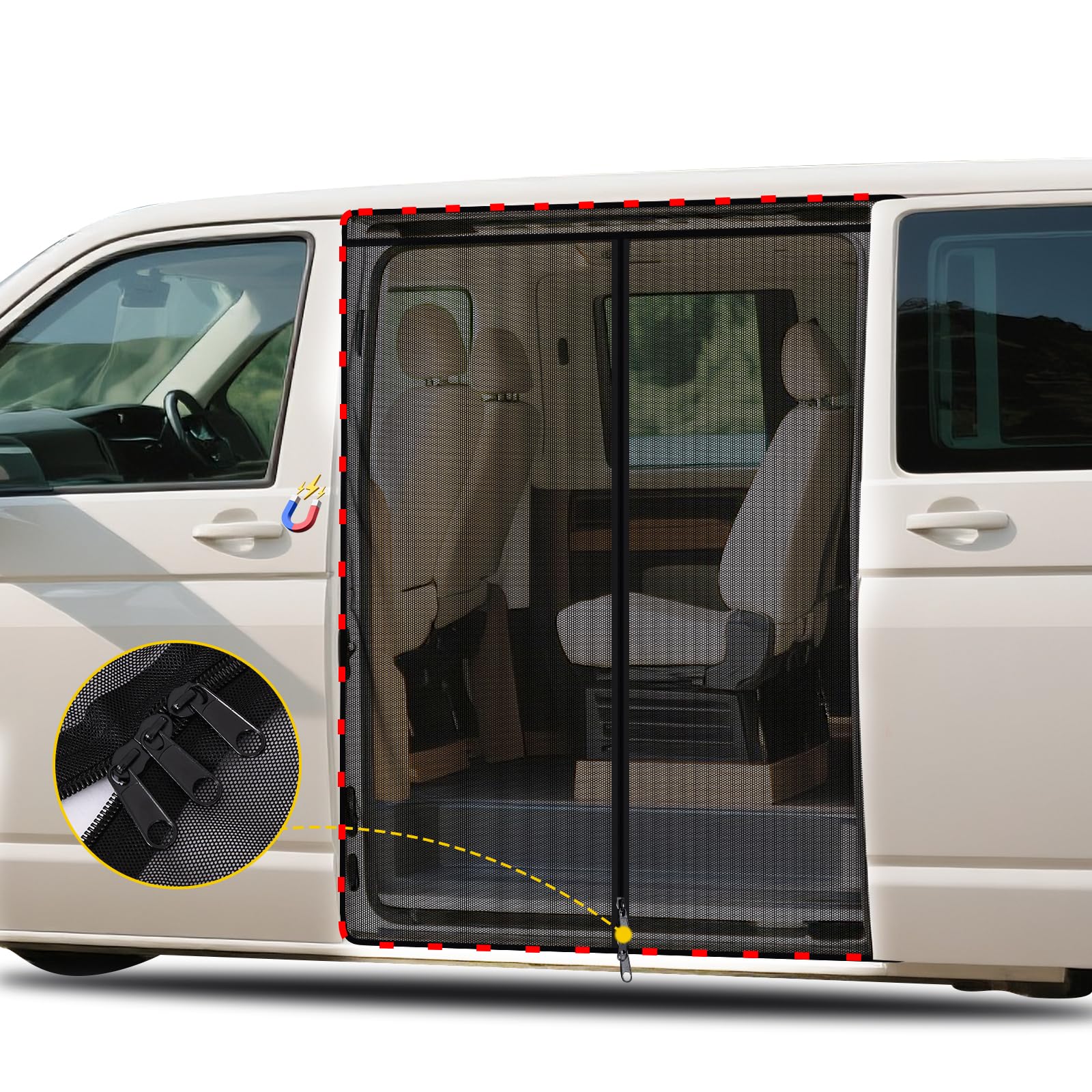 Moskitonetz Magnetico per VW T5 T6 Porta Scorrevole | Zanzariera con Cerniera Centrale | Protezione Solare come Accessorio da Campeggio per Multivan