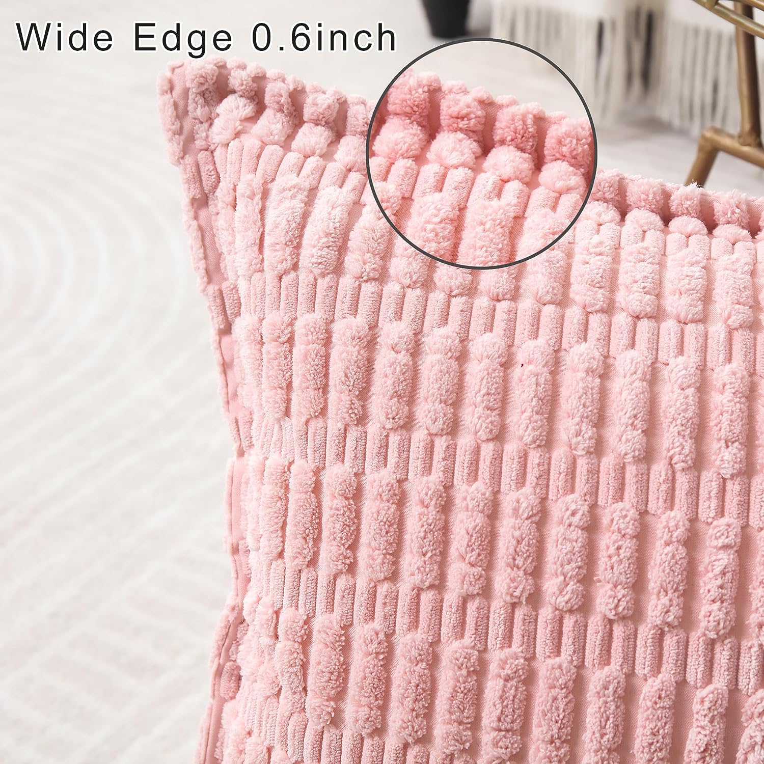 MADIZZ Set van 2 Boho Gestreepte Corduroy Kussenslopen Zacht Decoratief Kussenhoesje voor Bank Slaapkamer Kussenomslag 50x50 cm Lichtroze