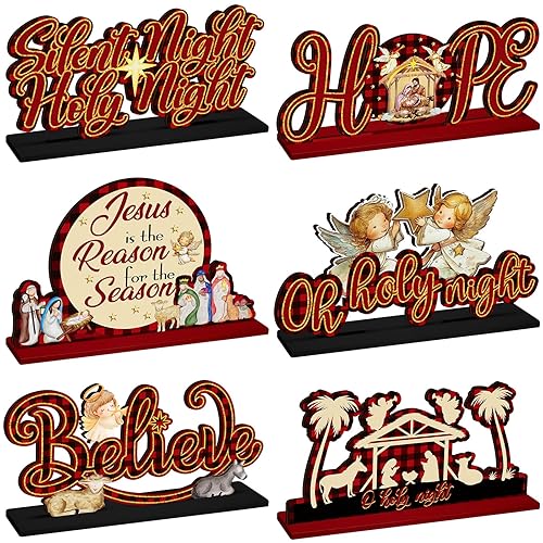 Shellwei 6 Pcs Christmas Table Decoration Nativity Scene Jesus Christian