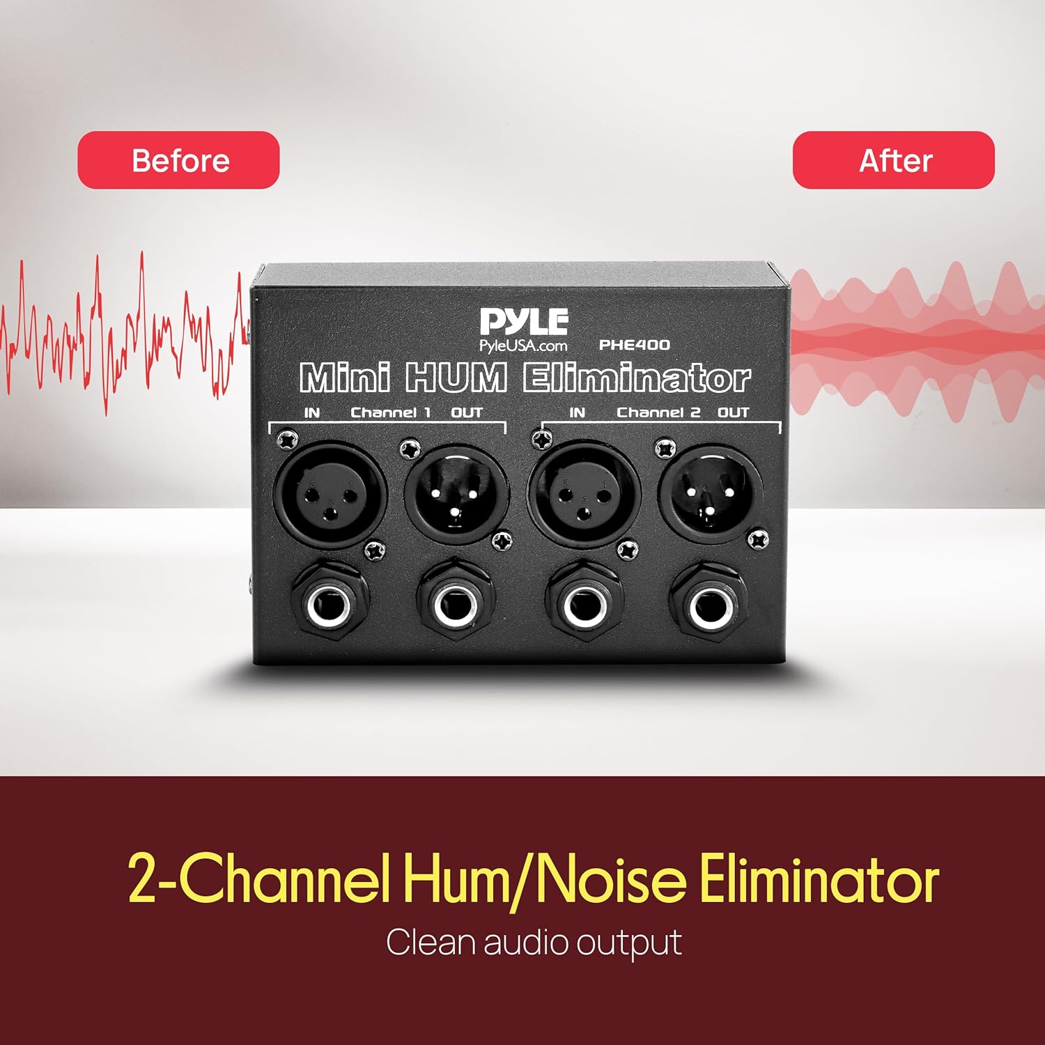 Pyle Compact Mini Hum Eliminator Box - 2 Channel Passive Ground Loop Isolator, Noise Filter,AC Buzz Destroyer, Hum Killer w/ 1/4" TRS Phone,XLR Input/Output, Uses 1:1 Isolation Transformer