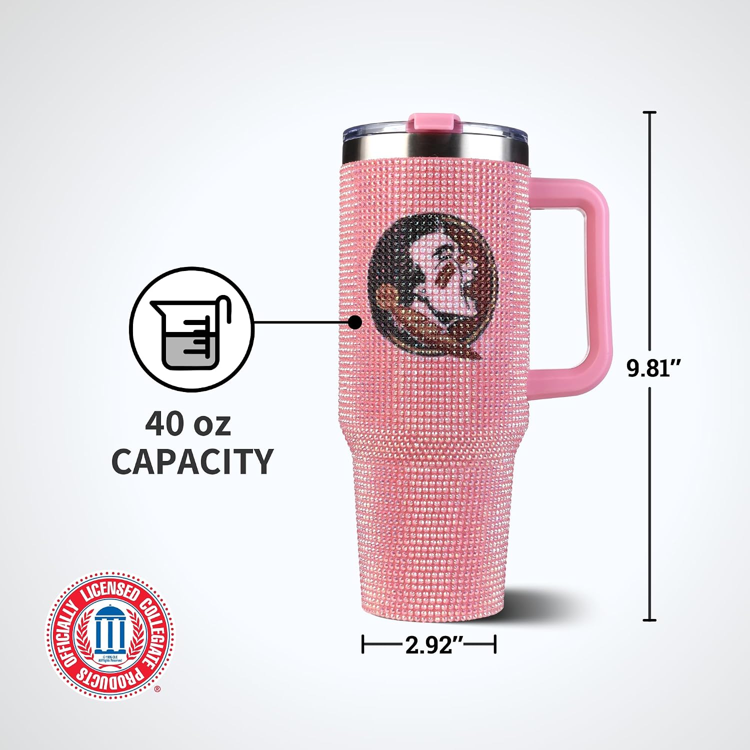 The Memory Company Officially Licensed NCAA - Florida State University 40oz Pink Bling Game Day Tumbler