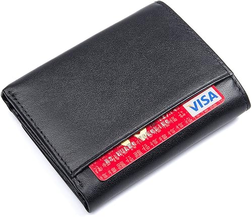 Vista 3 de RFID bloqueo genuino cuero de vaca triple tarjeta cartera para hombres con 2 ventanas de identificación