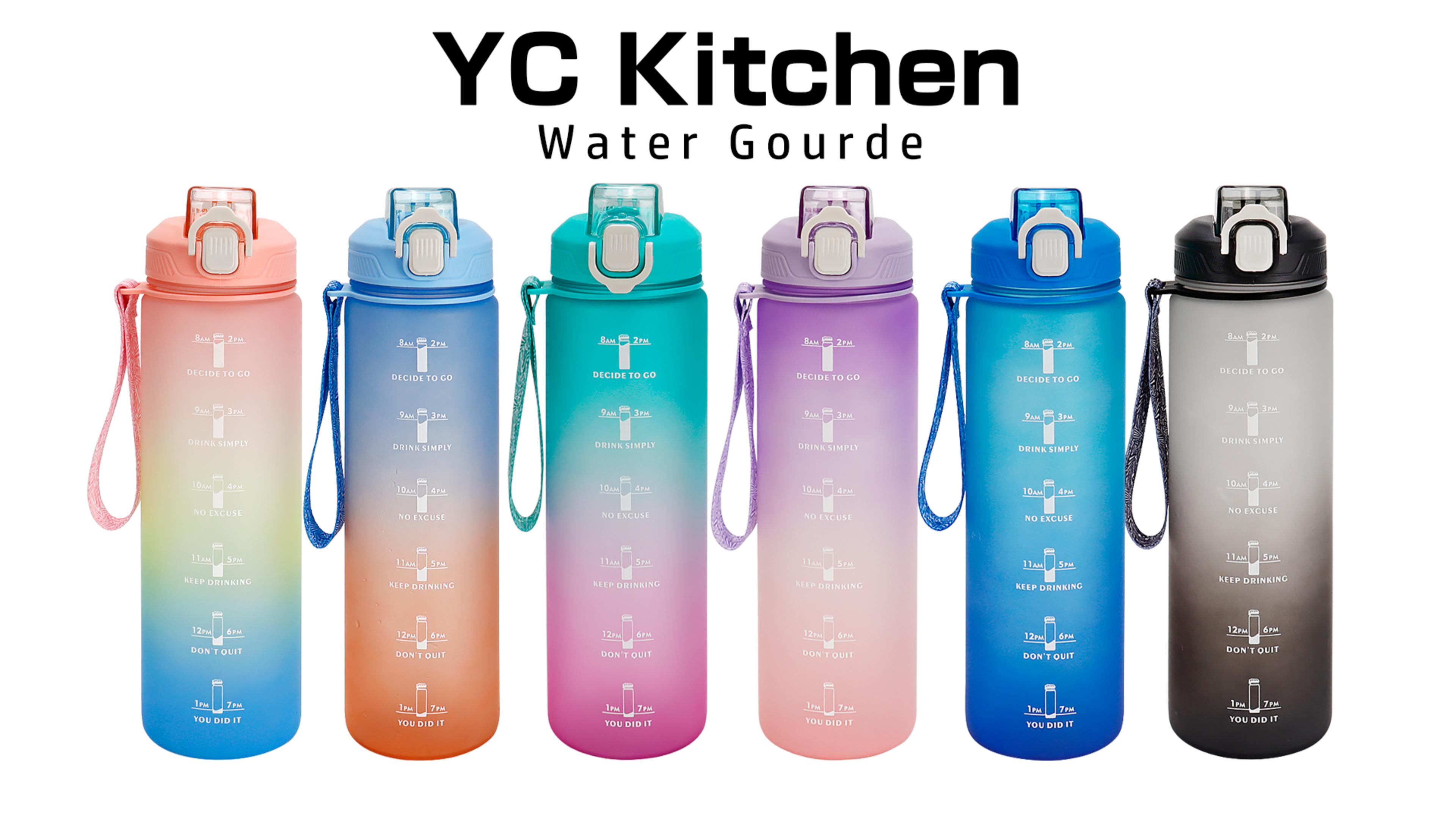 Gourde YC Kitchen 1L – Bouteille Sport étanche Sans BPA, Avec Brosse De Nettoyage Et Sangle De Transport, Rose Rouge