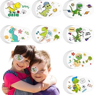 80 Pcs Kids Eye Patches Cute Dinosaur Adhesive Eye Patch Light Blocking Kids Eyepatch for Lazy Eye Fun Adhesive Bandages for Amblyopia Cross Eye Boy Girls Toddler Children Right Eye 8 Style