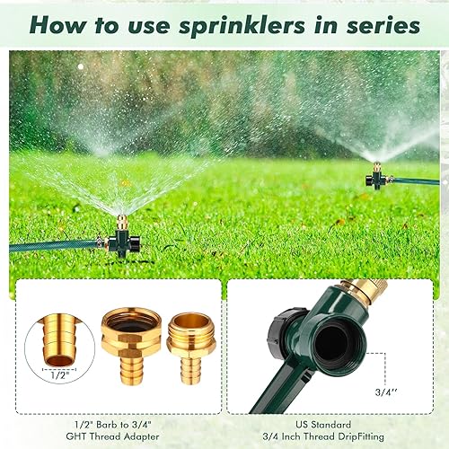 Miniatura 5 de Landical Sistema de riego por encima del suelo, paquete de 3 rociadores de césped y manguera de jardín de 32.8 pies, sistema de riego por goteo,