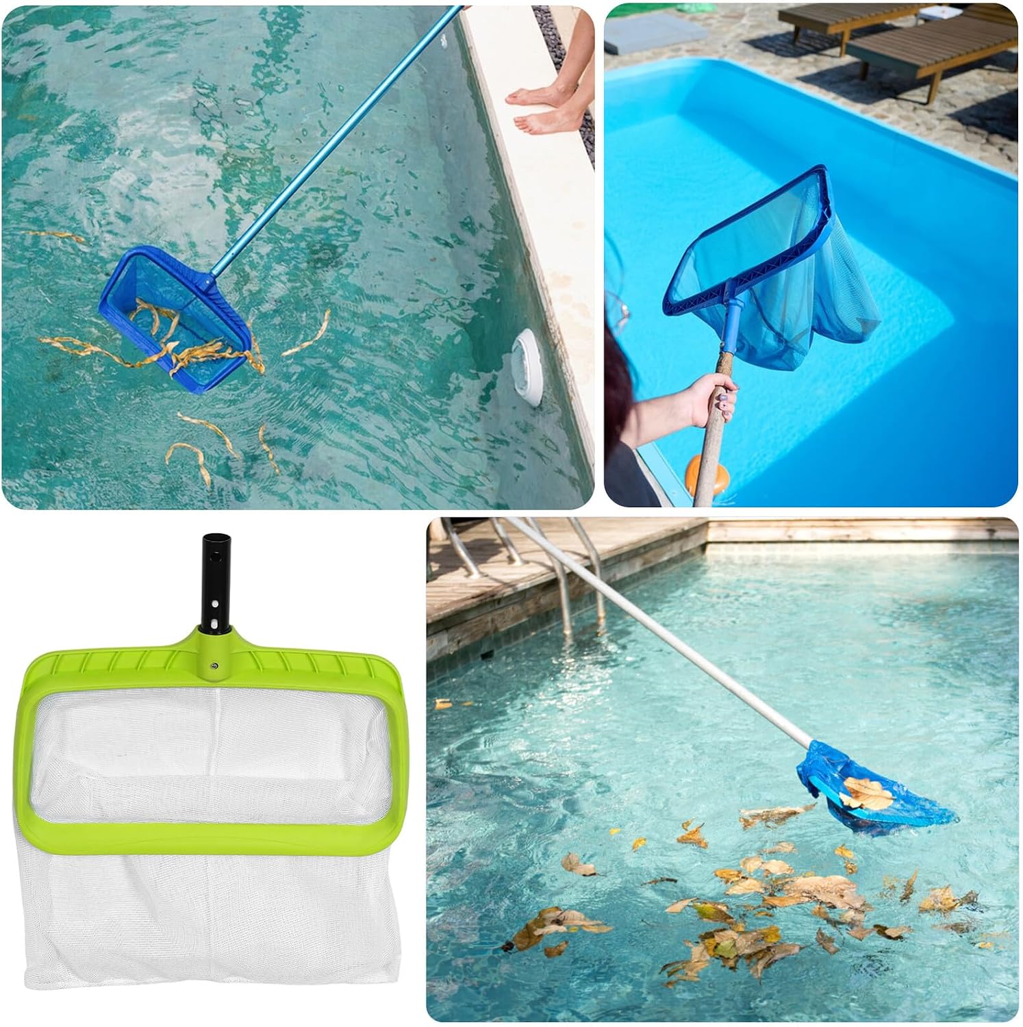 CHILDWEET Heavy Duty Pool Skimmer Net with Fine Mesh for Swimming Pool Leaf Removal Sturdy Deep Water Leaf Rake Tool Outdoor Spa Cleaning