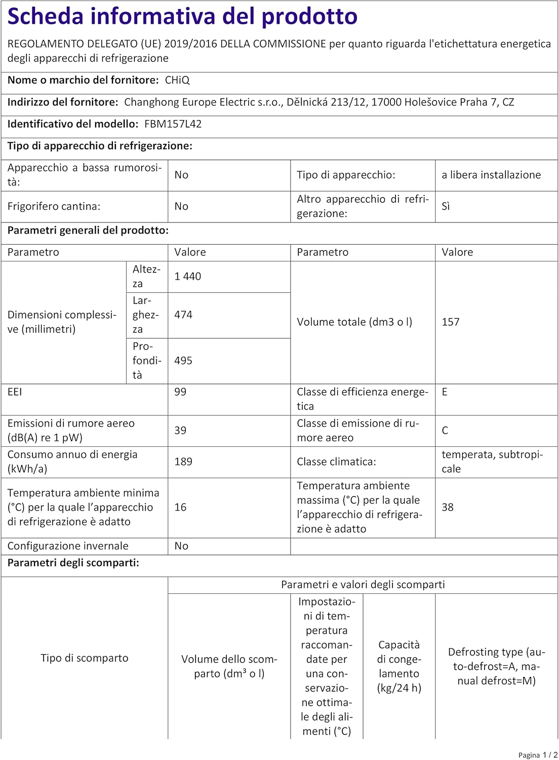 CHiQ Frigorifero Combinato FBM228NE4D 228 Litres (158+70) Frigo ventilato e Congelatore No Frost, Inox scuro, Porte reversibili, Classe energetica E, 41db, 12 anni di garanzia sul compressore