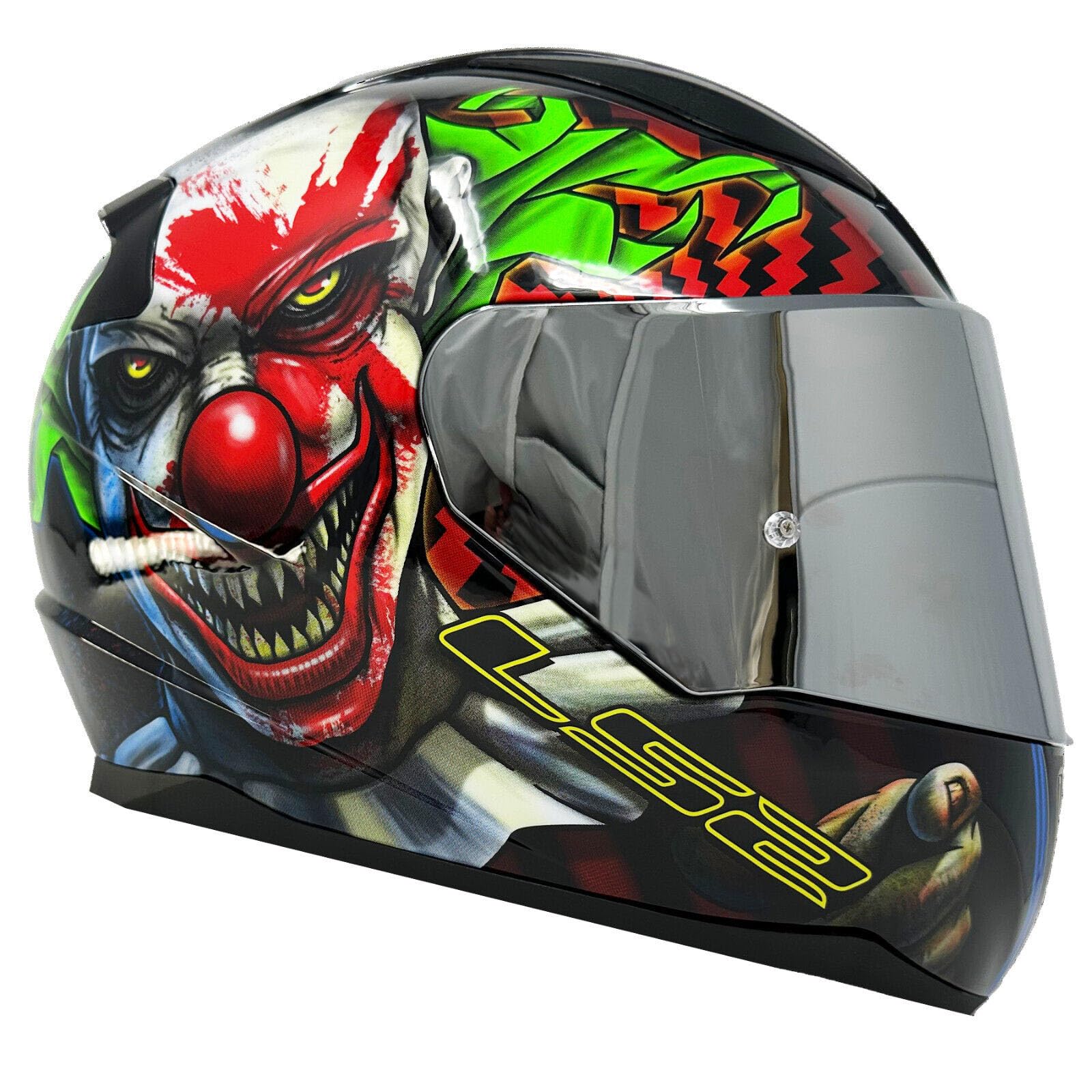 ls2 clown helmet Full Face Motorbike Helmet Motorcycle Adult Rider Biker Sports Crash Helmet  LS2 FF353 RAPID HAPPY DREAMS GLOW-IN-THE-DARK SCARY CLOWN + Silver Visor  (XS) : Amazon.co.uk: Automotive