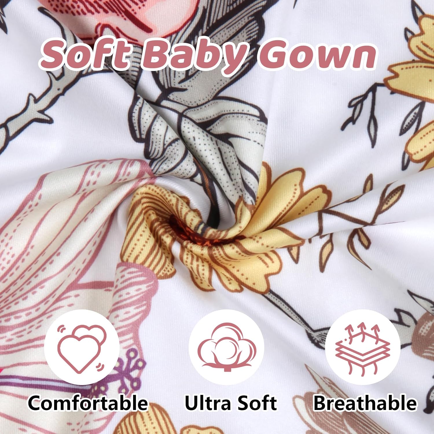 MVUOCR Newborn Baby Girl's Knotted Gowns Floral Baby Sleeper Infant Nightgowns Gift and Soft Coming Home Outfit with Hat Inkgreen - Image 5