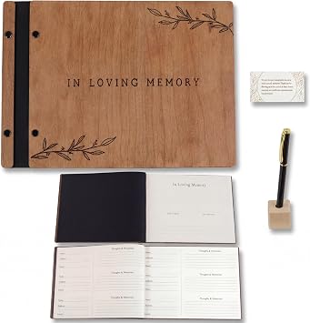 Aspen Studio Funeral Guest Book with Signing Pen in Loving Memory Wooden Funeral Guest Book for Memorial Funeral Service with Signing Pen for Funeral Reception