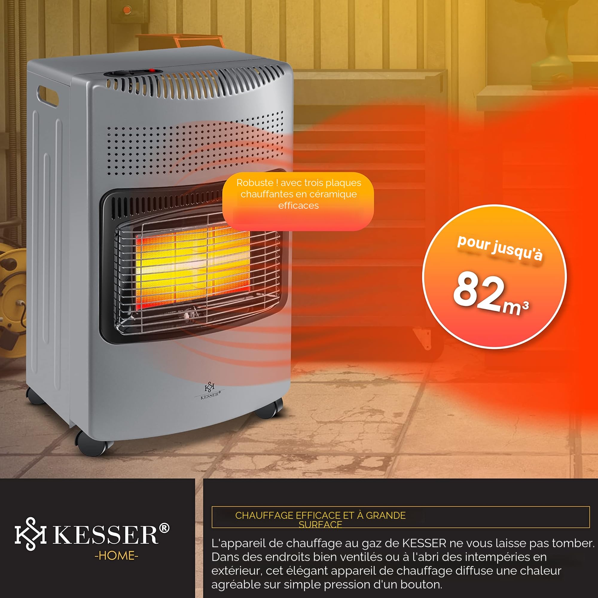 KESSER Chauffage à Gaz 4200 W Brûleur Céramique Infrarouge Gris Foncé