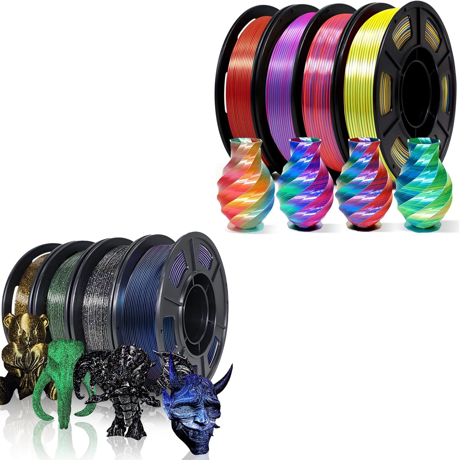 YOUSU 3D Printer Filament Galaxy PLA Filament 1.75mm, 3D Printing Filament Bundle, Multi Color Filament Tricolor 250g X 4 Color Pack.