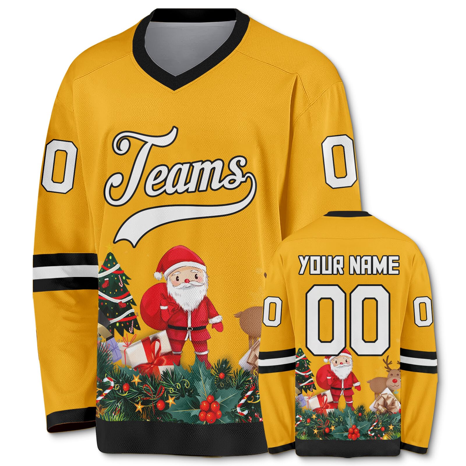 Customized Hockey Jersey Christmas Jersey Santa Claus Customizable Printed Stitched Name Number Hockey Jersey Gift