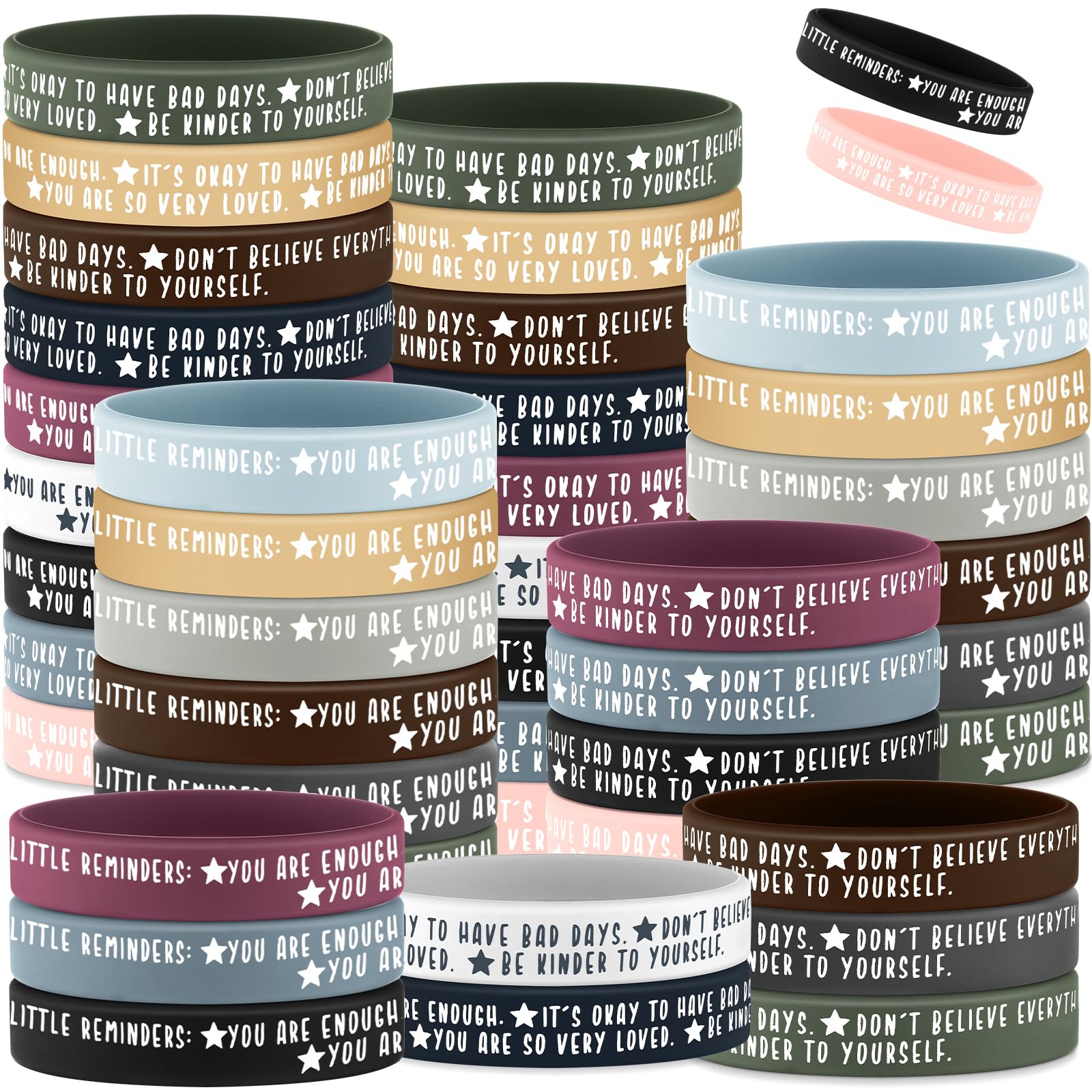 36 Pcs Motivational Silicone Wristbands: Mental Health Awareness Bulk Pack