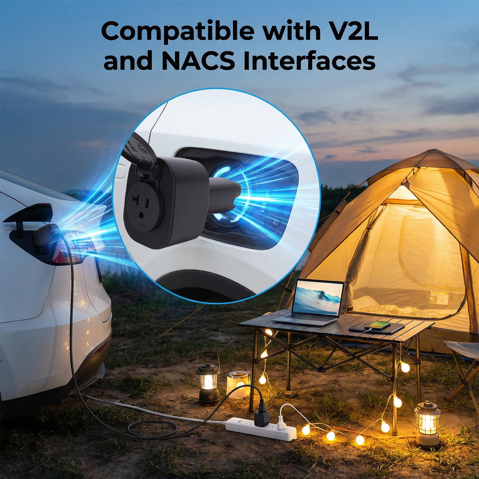 LICAEVEY Adapter NACS V2L z blokadą Bezpieczeństwa i Wyświetlaczem LED, Zamiennik dla Ioniq 5 6 9, Adapter do ładowania EV dla EV3 EV5 EV6 EV9 2026+, Przenośny