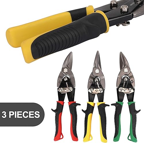 Miniatura 3 de Juego de 3 tijeras de hojalata de aviación, rectas, izquierdas, corte derecho con costuras de mano de 6 pulgadas, asas antideslizantes