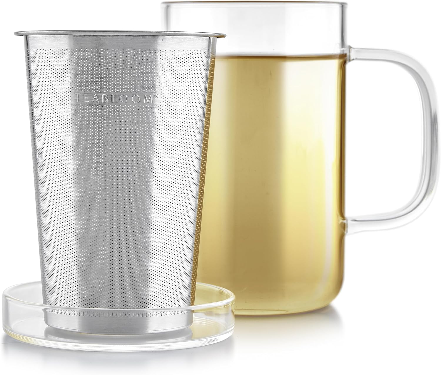 Teabloom Premium Borosilicate Glass Mug with Stainless Steel Loose Leaf Tea Infuser and Lid/Dish - 12 Ounces (350 mL) - Image 2