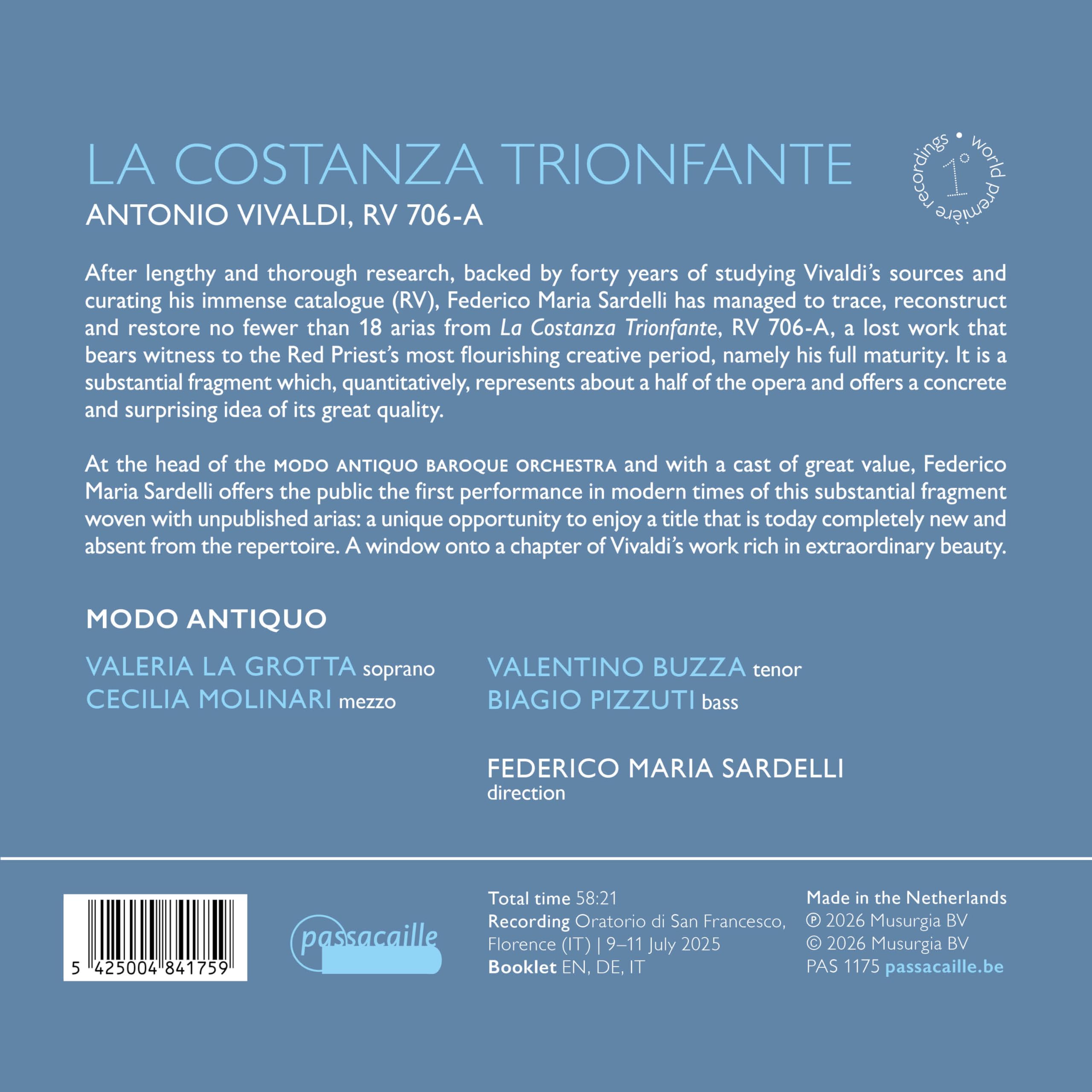 Antonio Vivaldi: La Costanza Trionfante, RV 706-A
