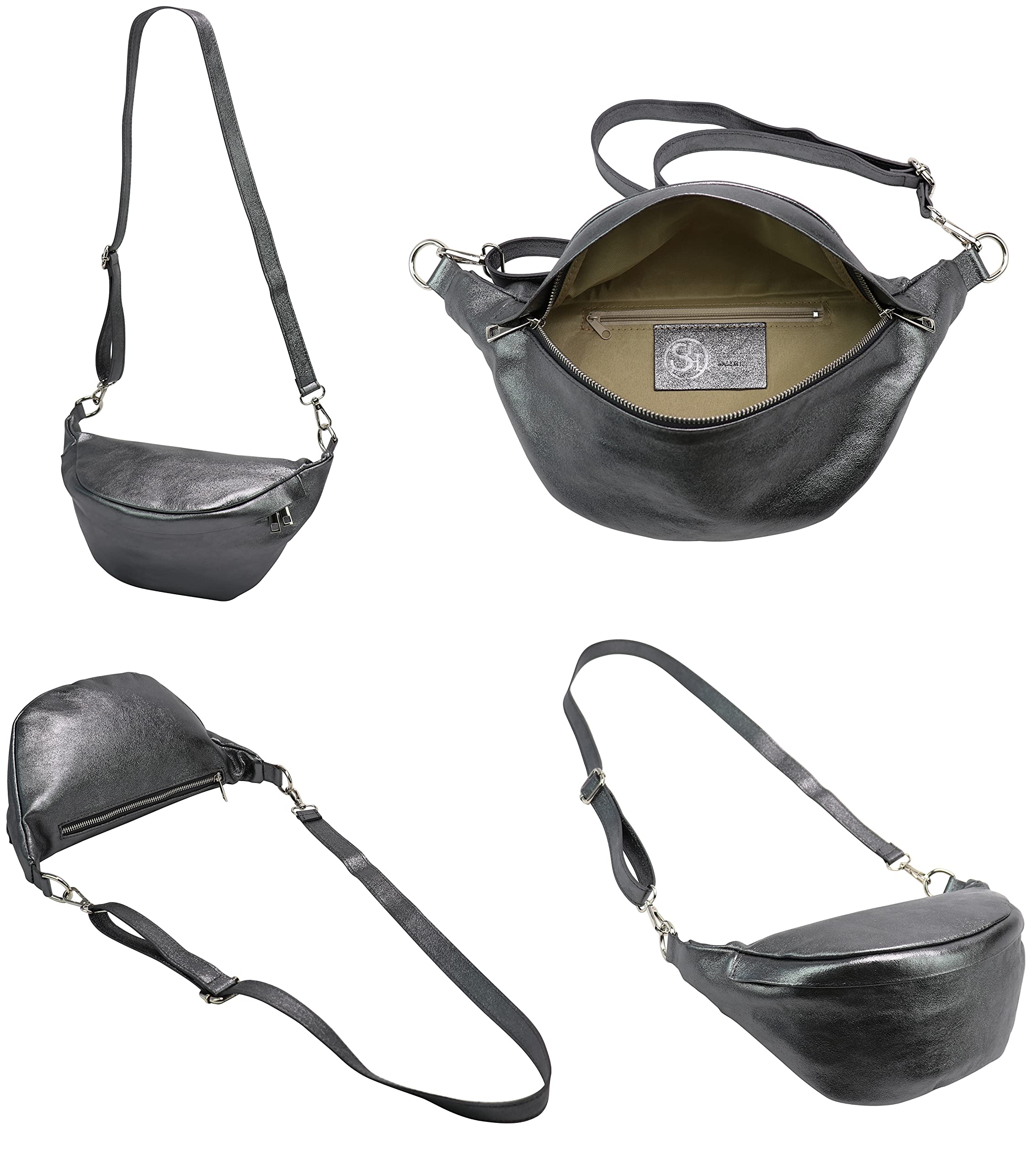 SH Leder ® Torba biodrowa z prawdziwej skóry dla kobiet i mężczyzn, uniseks, na festiwal, podróż, torba na brzuch, średniej wielkości, torba crossbody, damska skórzana torba 32 x 17 cm, Marie G528