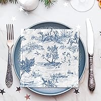 Vista 6 de AnyDesign 80 servilletas de papel azul y blanco clásicas con estampado de pueblo francés, servilletas desechables rústicas decorativas para cena