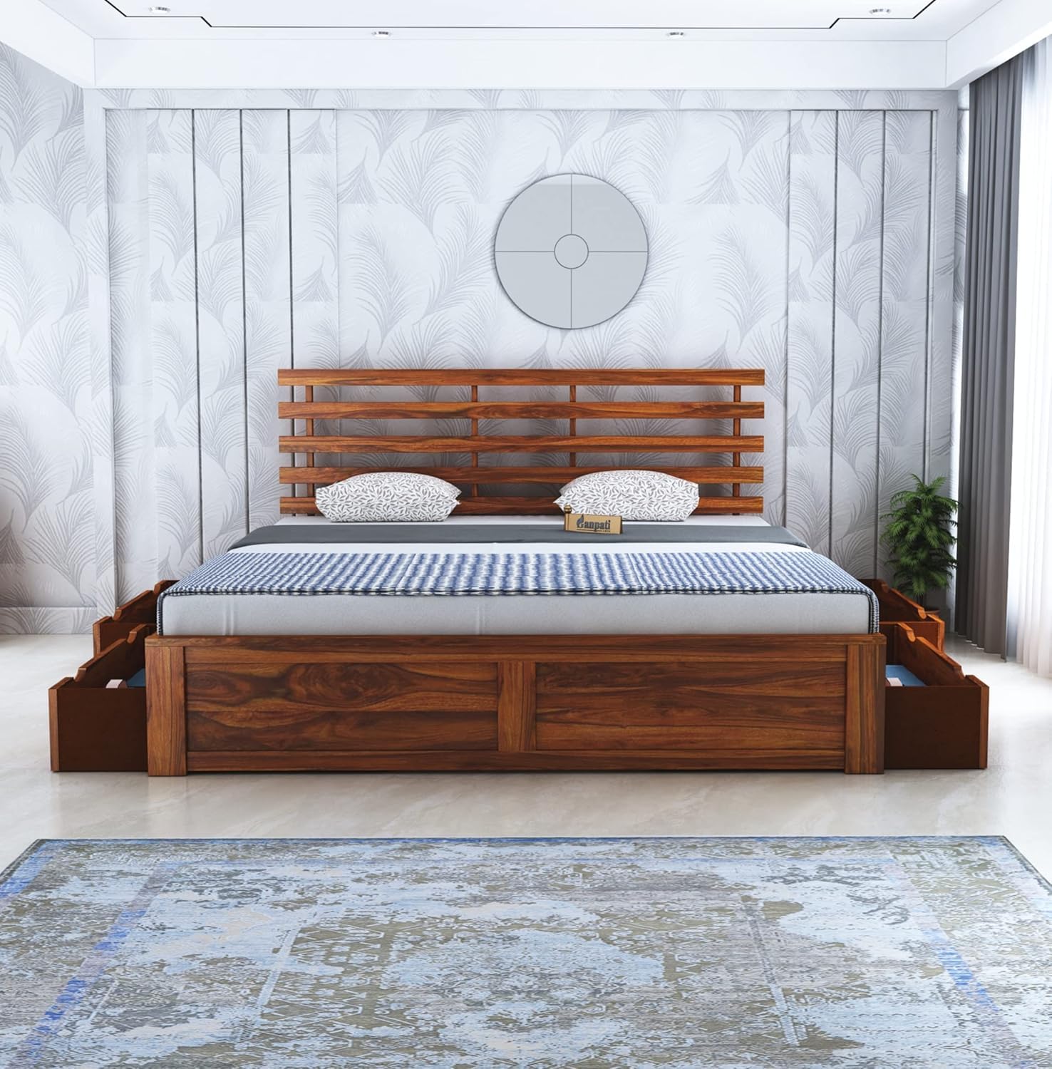 Ganpati Arts Solid Sheesham Wood Queen Size Bed with 4 Drawers Storage for Bedroom Solid Wooden Double Bed Furniture for Home and Hotel (Honey Finish) 1 Year Warranty-image-39