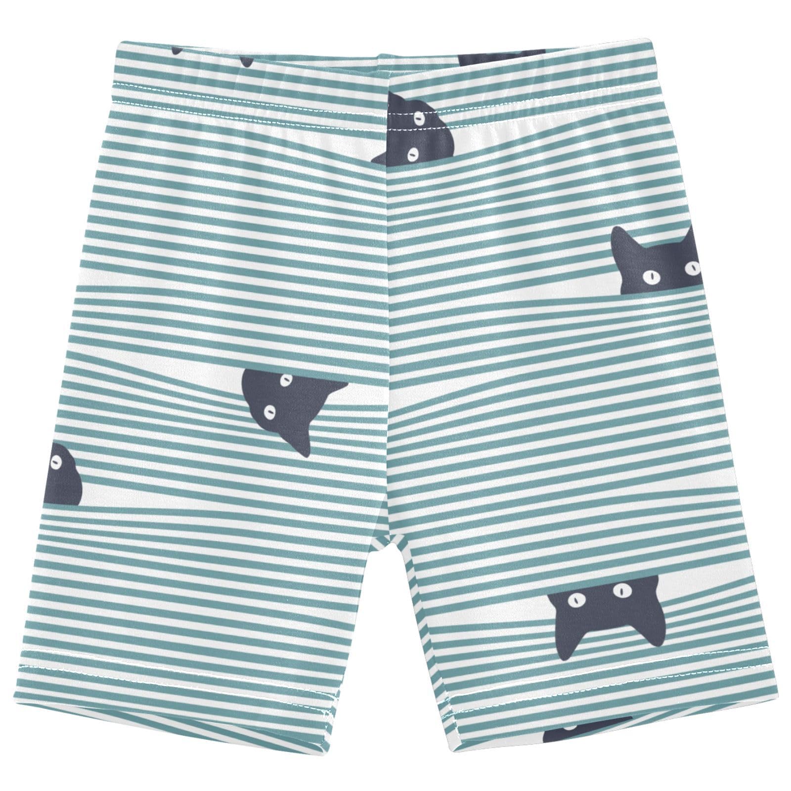 Dallonan Girls Dance Shorts, Toddler Biker Shorts Cartwheel Under Dress Cat Horizontal Stripe Kids Biking Clothes 4-10Y Multi