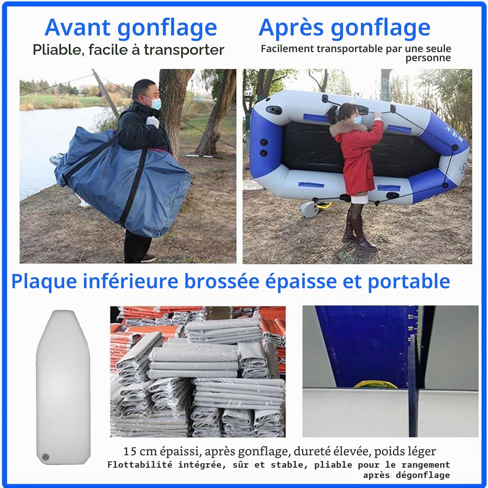 Bateau pneumatique 2,60 m pour 4-5 Personnes - Bateau Gonflable mer - annexe Bateau Gonflable - PVC Super résistant – Charge de 360 kg - rames de Bateau et Une Pompe à Haut rendement