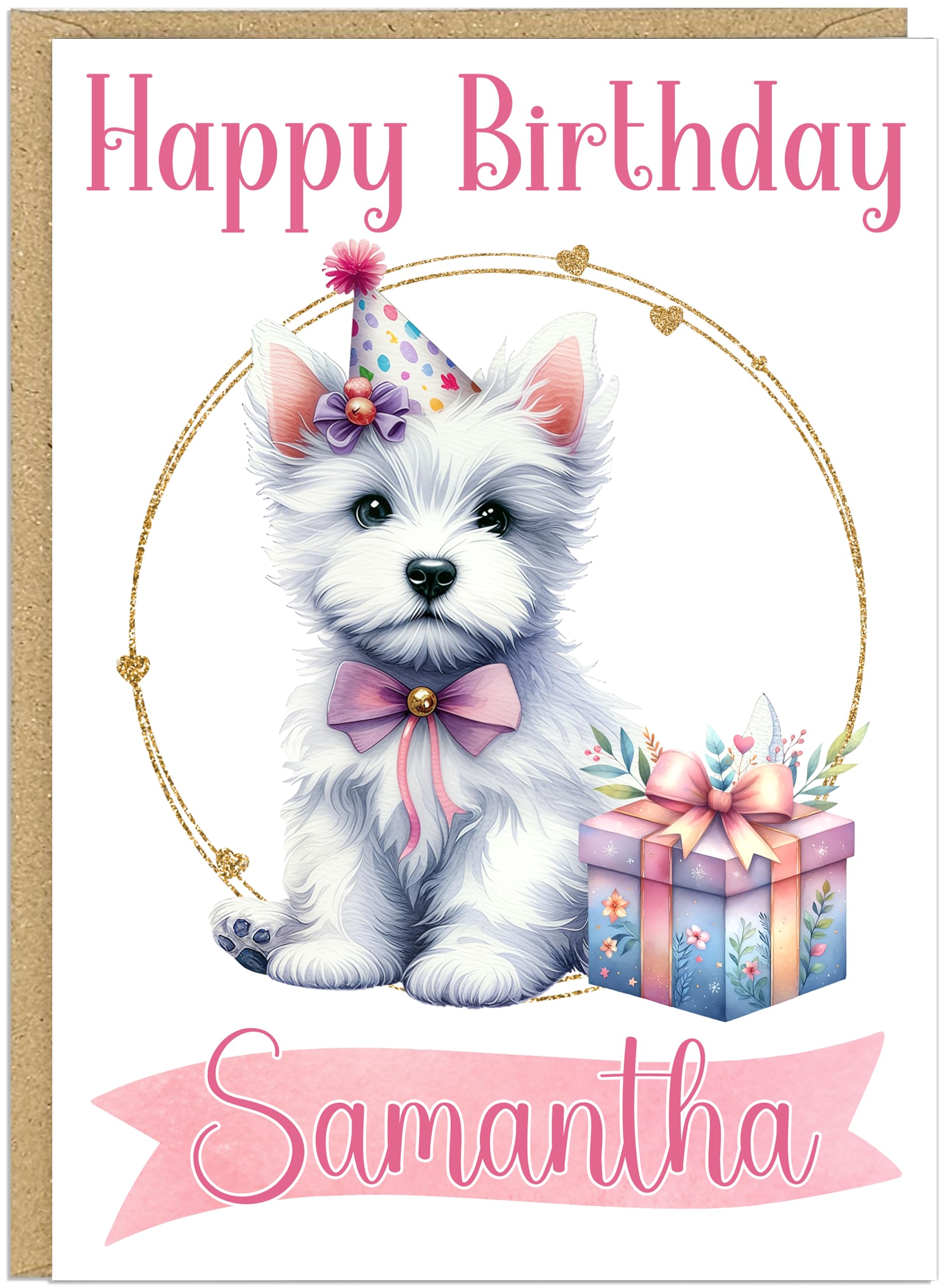 Personalised Happy Birthday Doggy Card For Her - Custom Own Family Friend Name Cute Puppy Dog Breed Design - Dog Lover Birthday Greeting Cards for Mum Grandma Nanna Friend (West Highland Terrier)